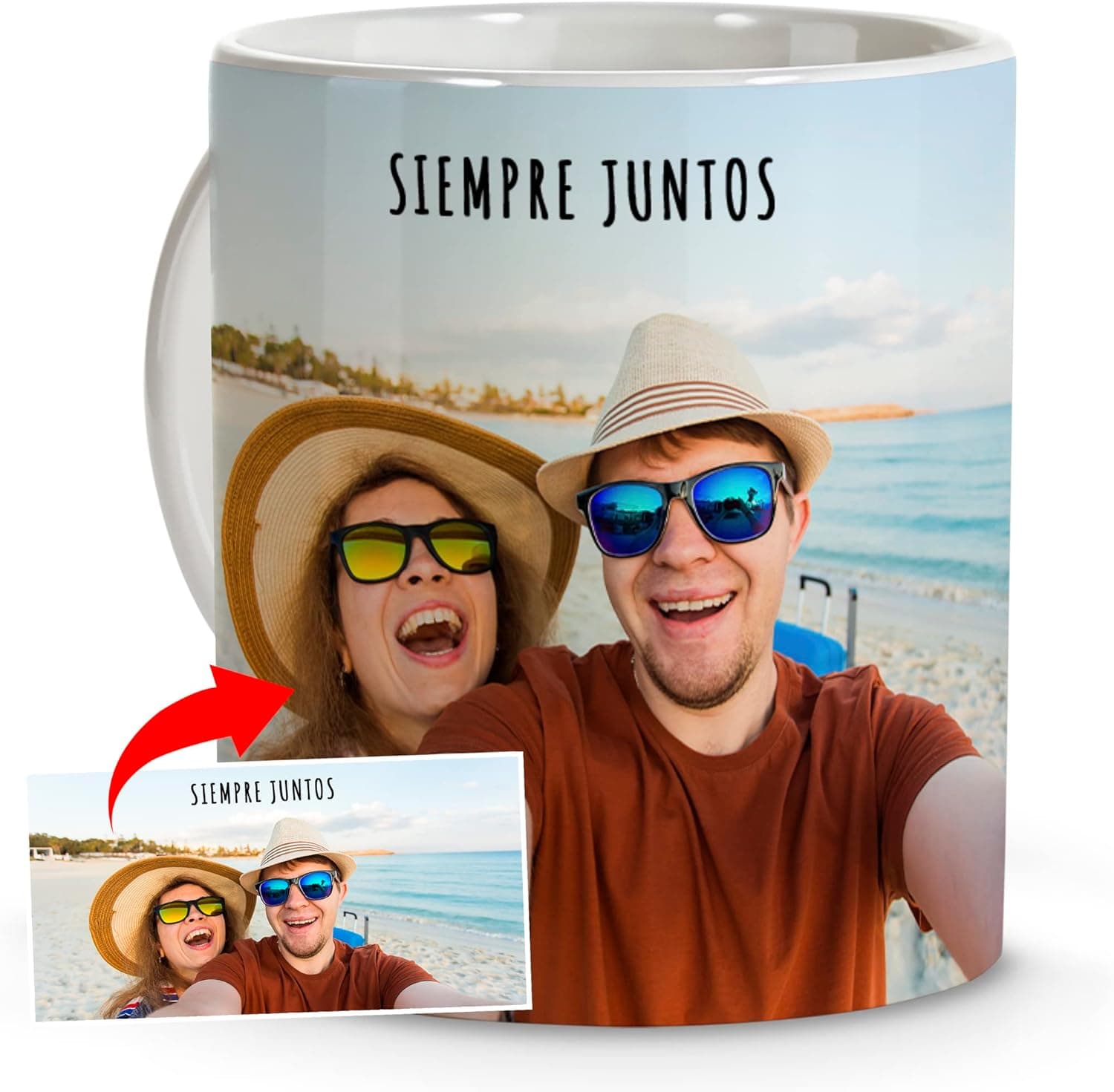 Taza de cerámica de 330 ml personalizada con una foto y un texto impresos