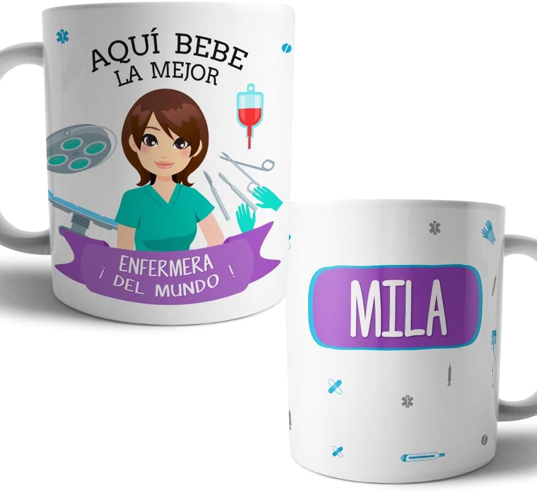 Taza de cerámica blanca personalizada con el nombre de la enfermera