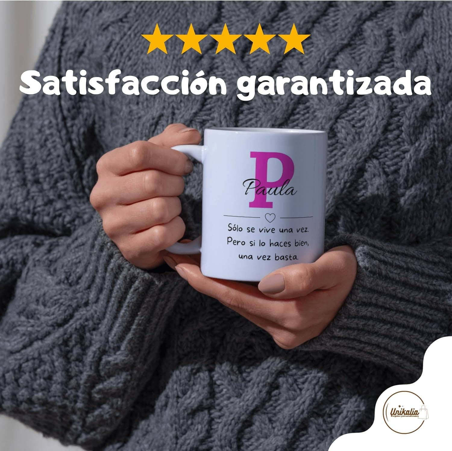 Taza personalizada con nombre, inicial y frase, de UNIKALIA, foto 2