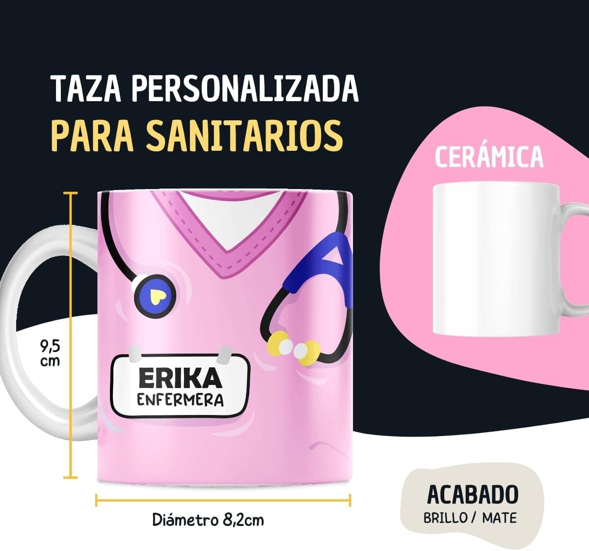 Taza personalizada con nombre y uniforme sanitario, foto 2