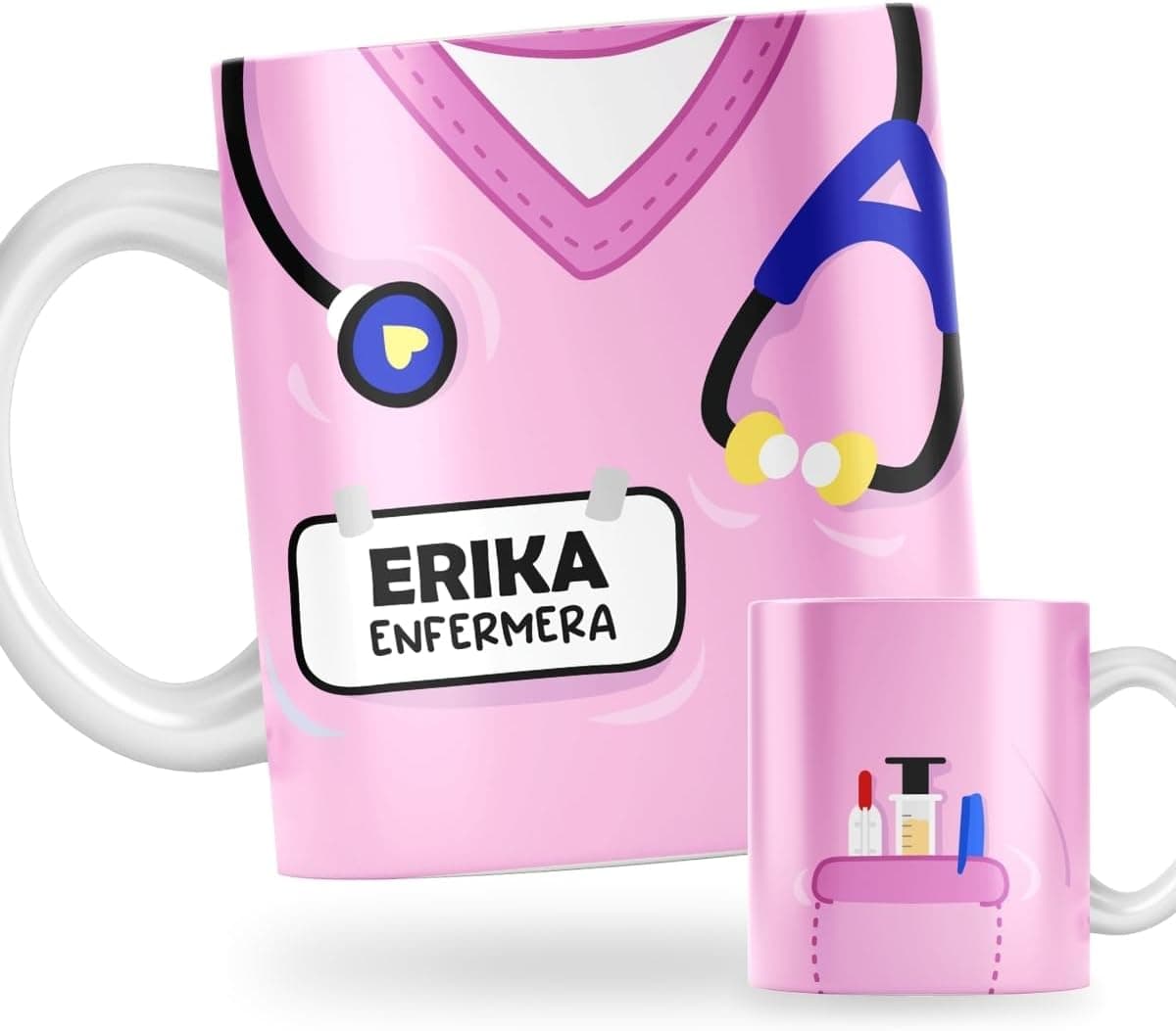 Taza personalizada con nombre y diseño de bata sanitaria