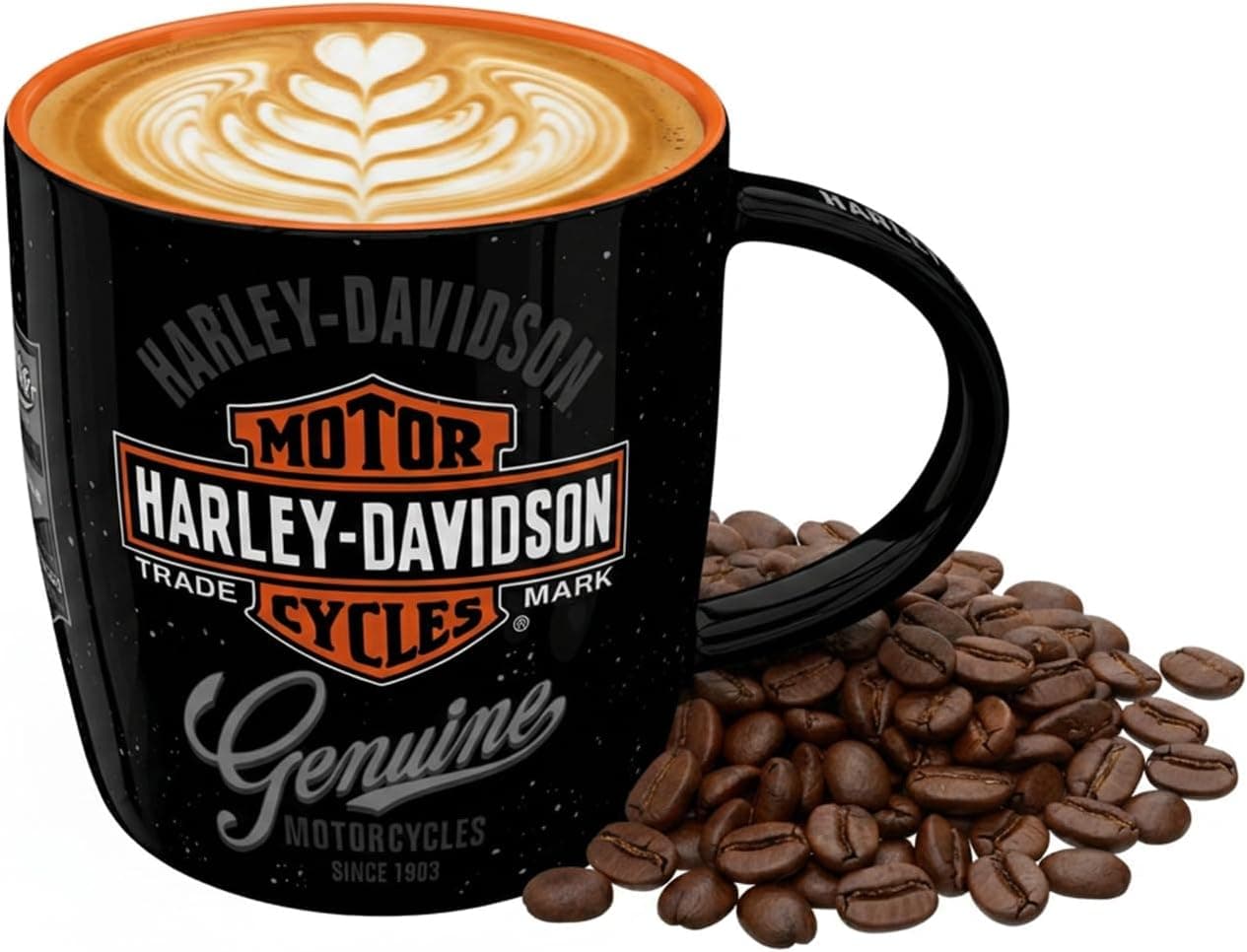 Taza negra con el logo vintage oficial de Harley-Davidson "Genuine Logo"