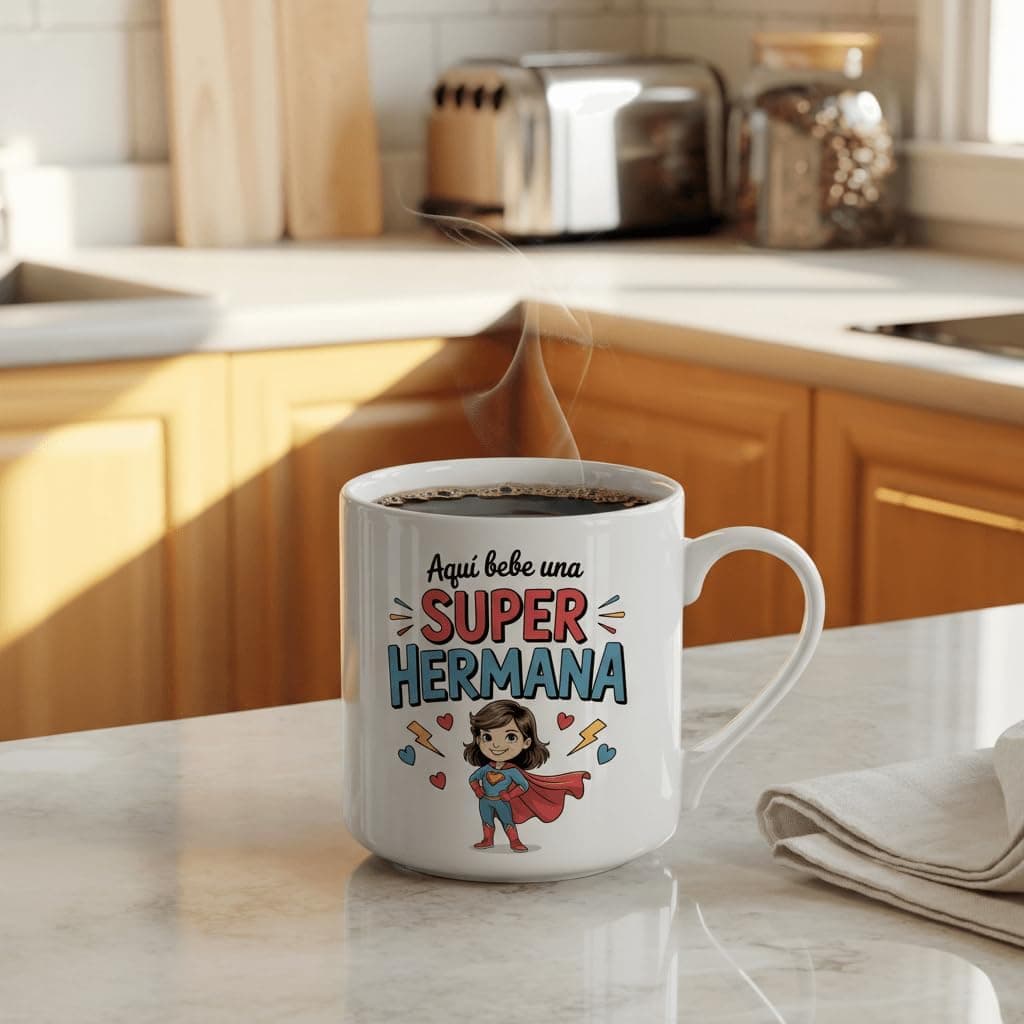 Taza de cerámica blanca de 325 ml con diseño Super Hermana impreso