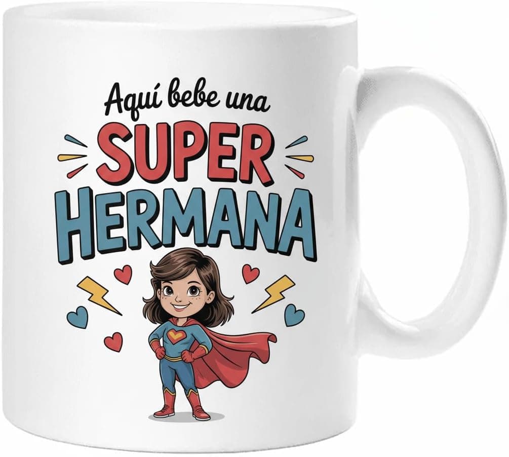 Taza de cerámica blanca de 325 ml con diseño Super Hermana impreso