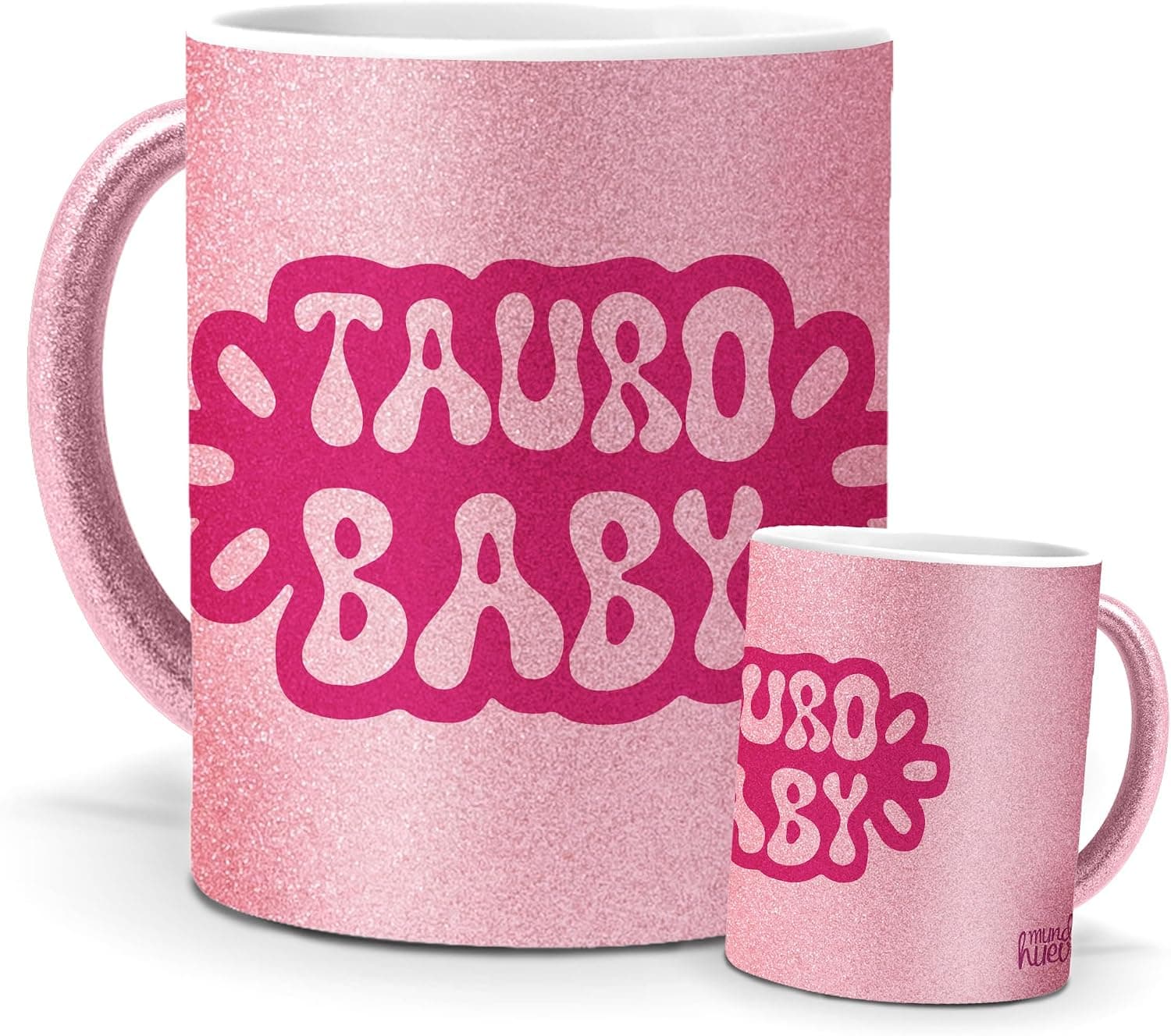 Taza de cerámica con purpurina rosa y mensaje dedicado al signo Tauro