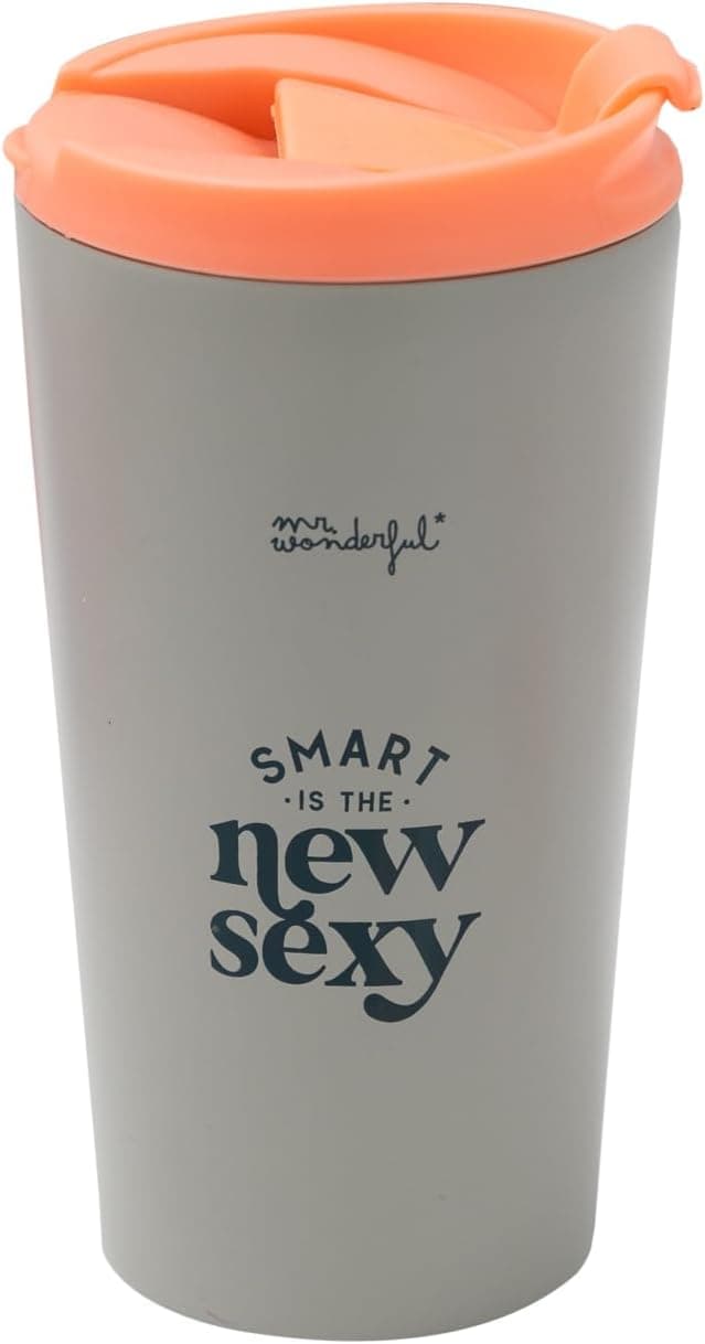 Taza térmica take away de acero con el mensaje "Smart is the new sexy" impreso