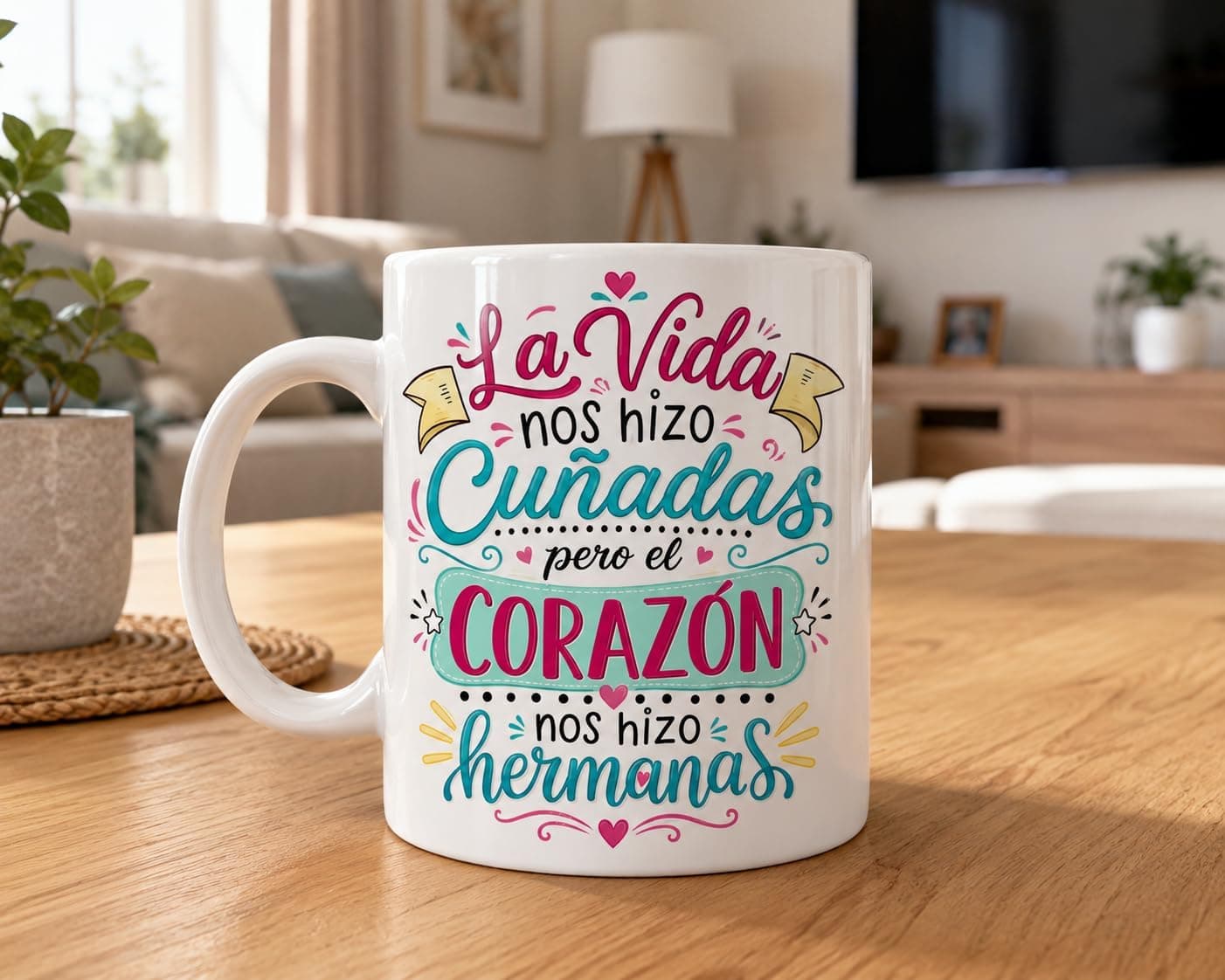 Taza "La vida nos hizo cuñadas, el corazón nos hizo hermanas", foto 2