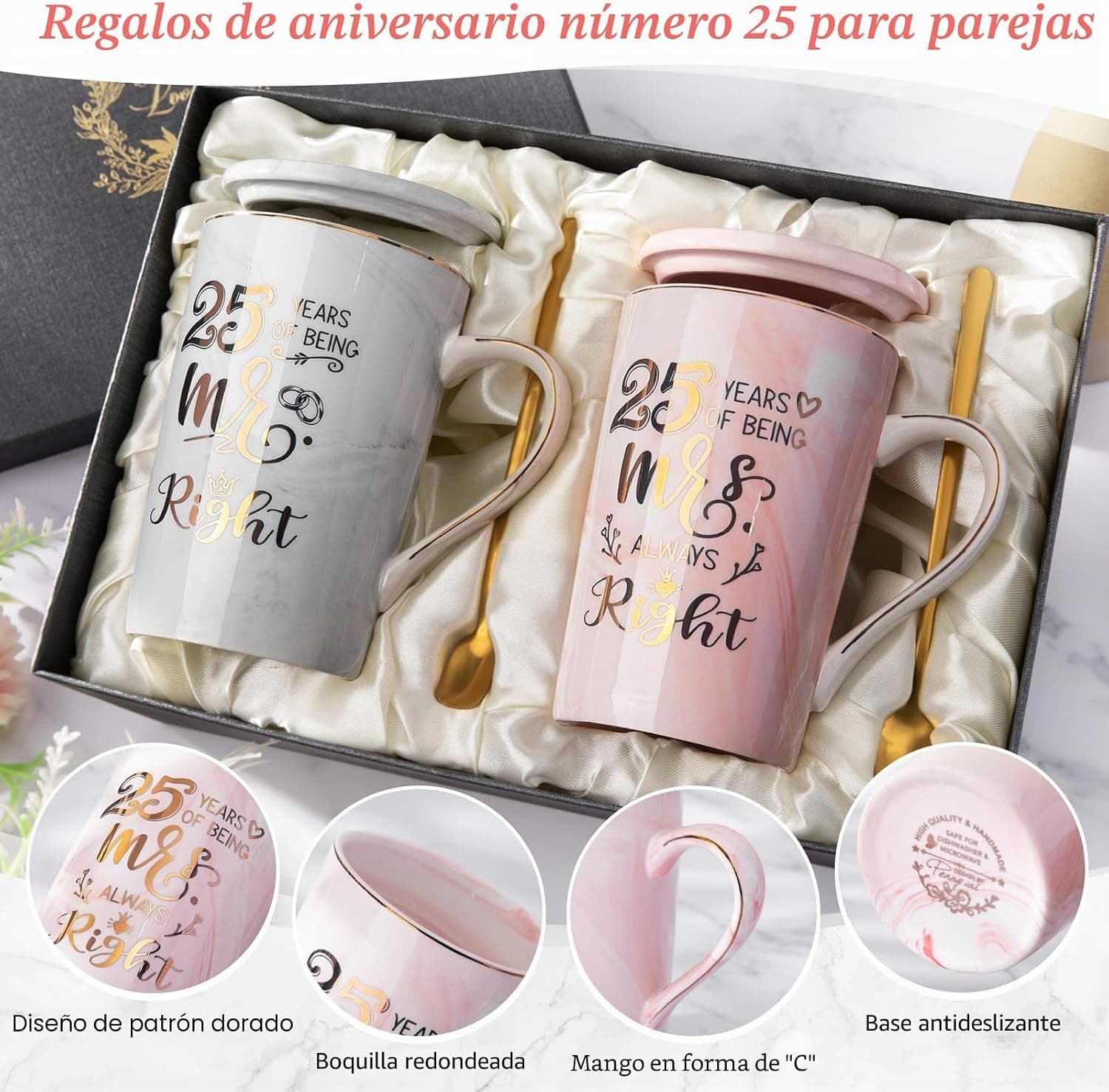 Tazas con Tapa de Bodas de Plata para el 25 Aniversario, foto 3