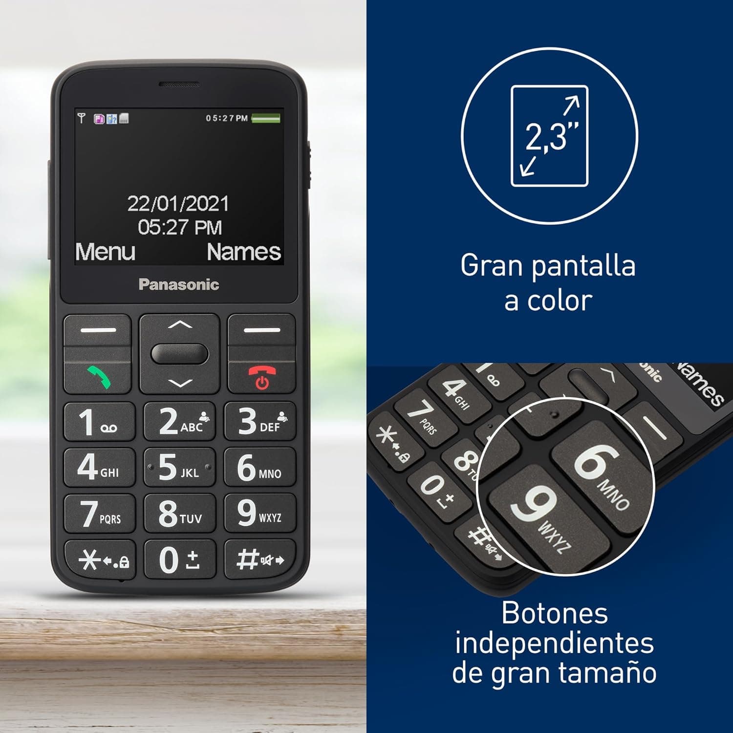 Detalle del teclado grande y la pantalla del móvil