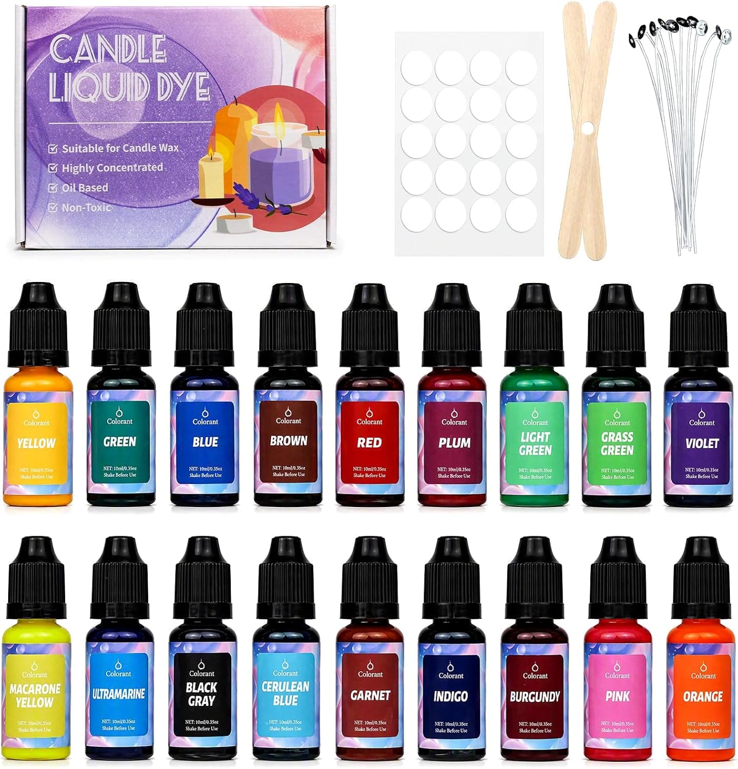 Set de dieciocho tintes líquidos de colores para velas KORVORIA