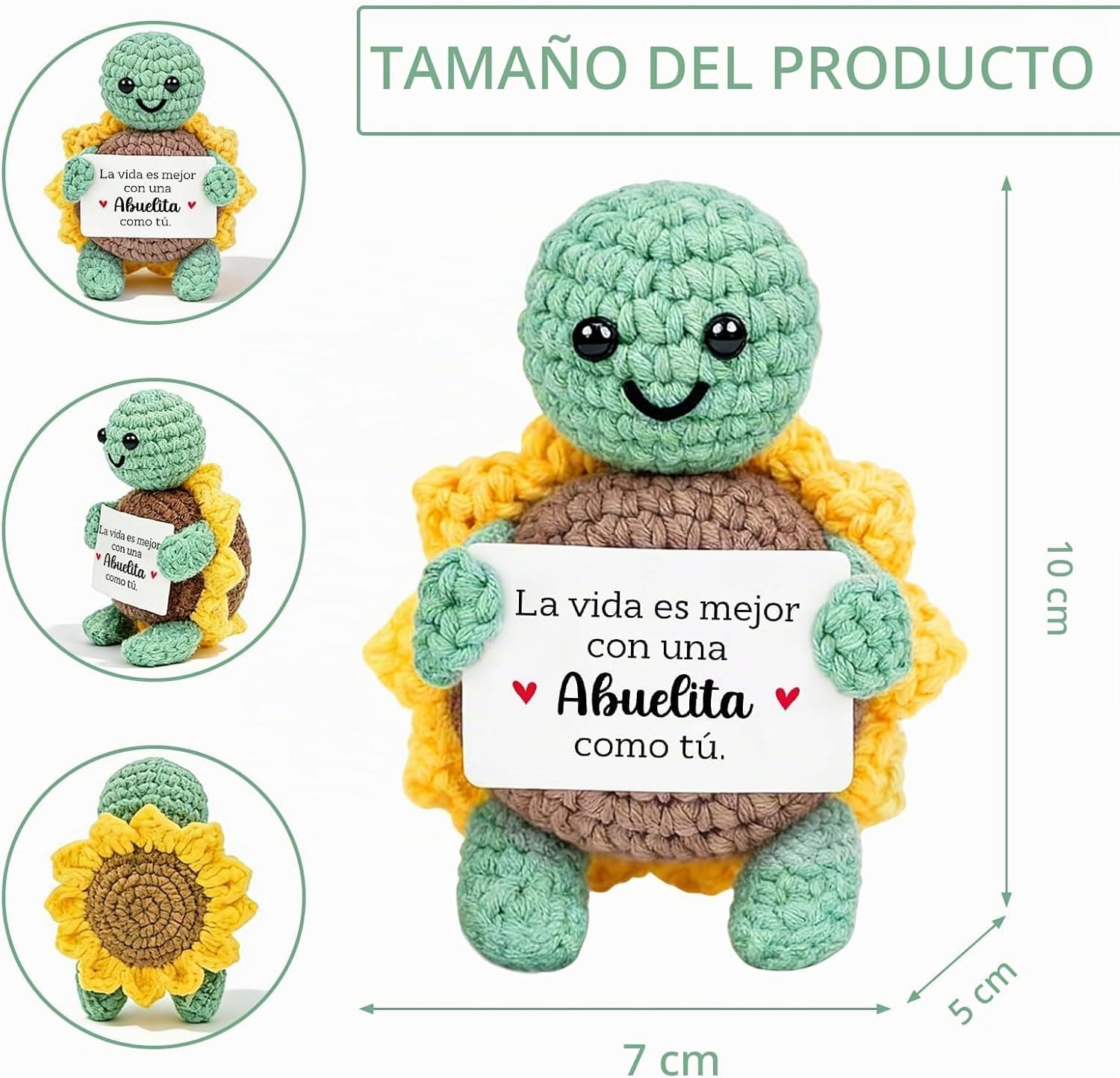 La tortuga junto a la tarjeta dedicada a la abuela