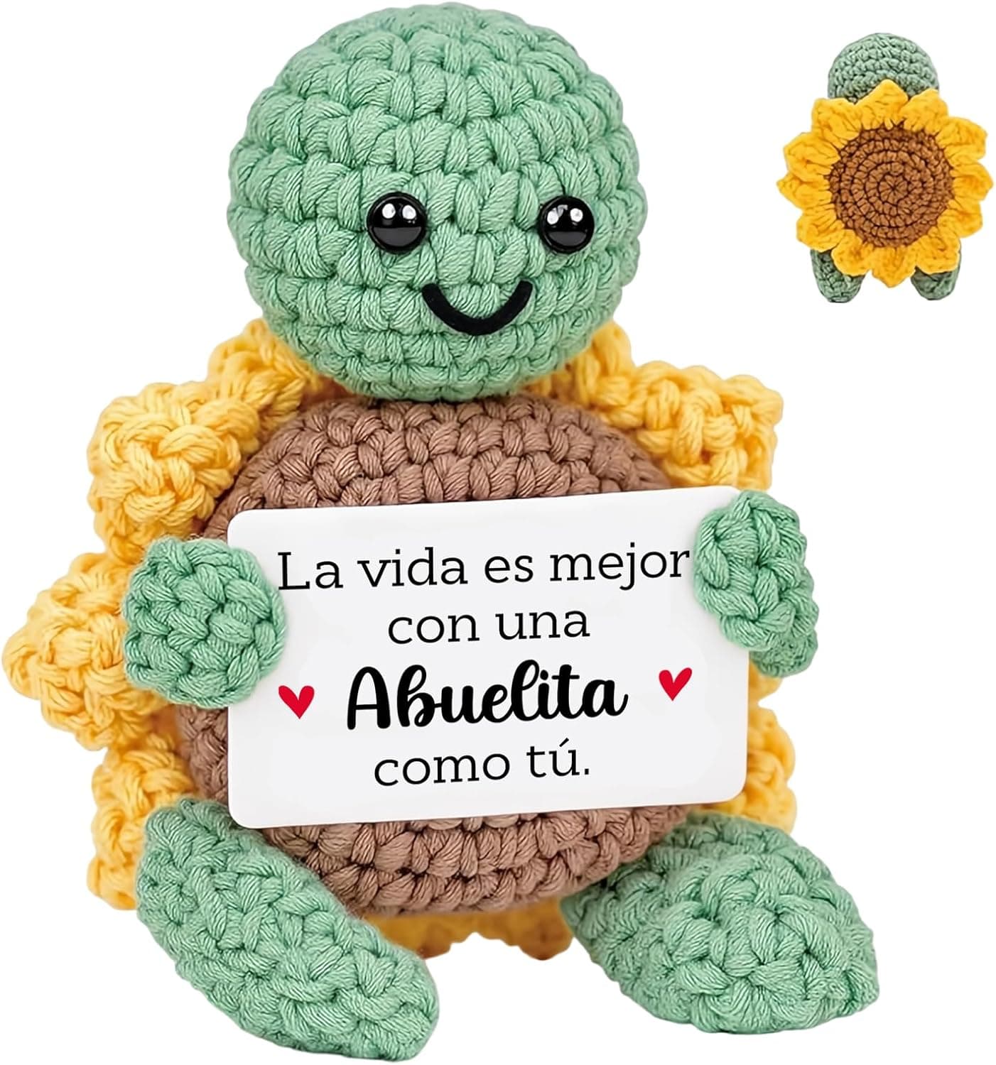 Tortuga de ganchillo con un girasol en el caparazón