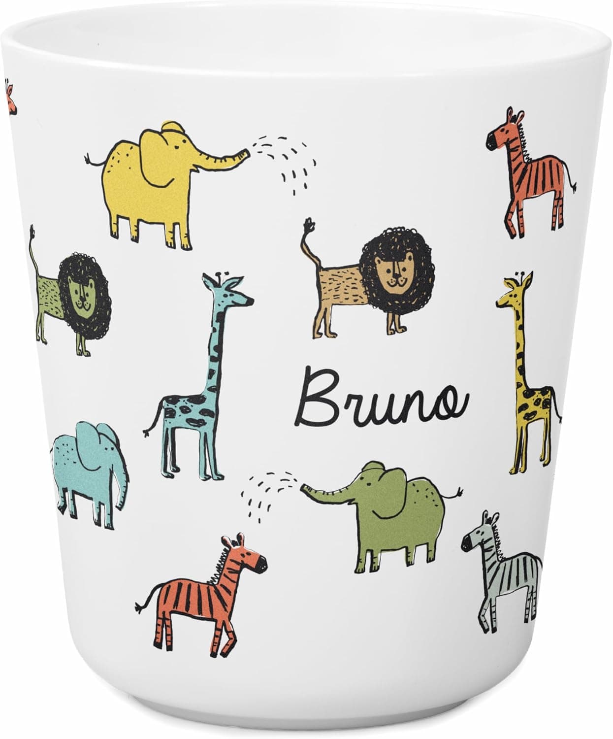 Vaso de plástico infantil personalizado con el nombre del niño impreso en el cuerpo