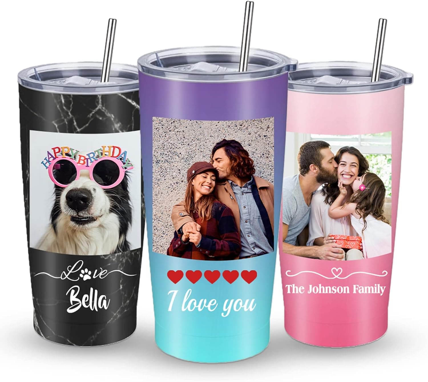Vaso con tapa y pajita personalizado con una foto impresa en el cuerpo
