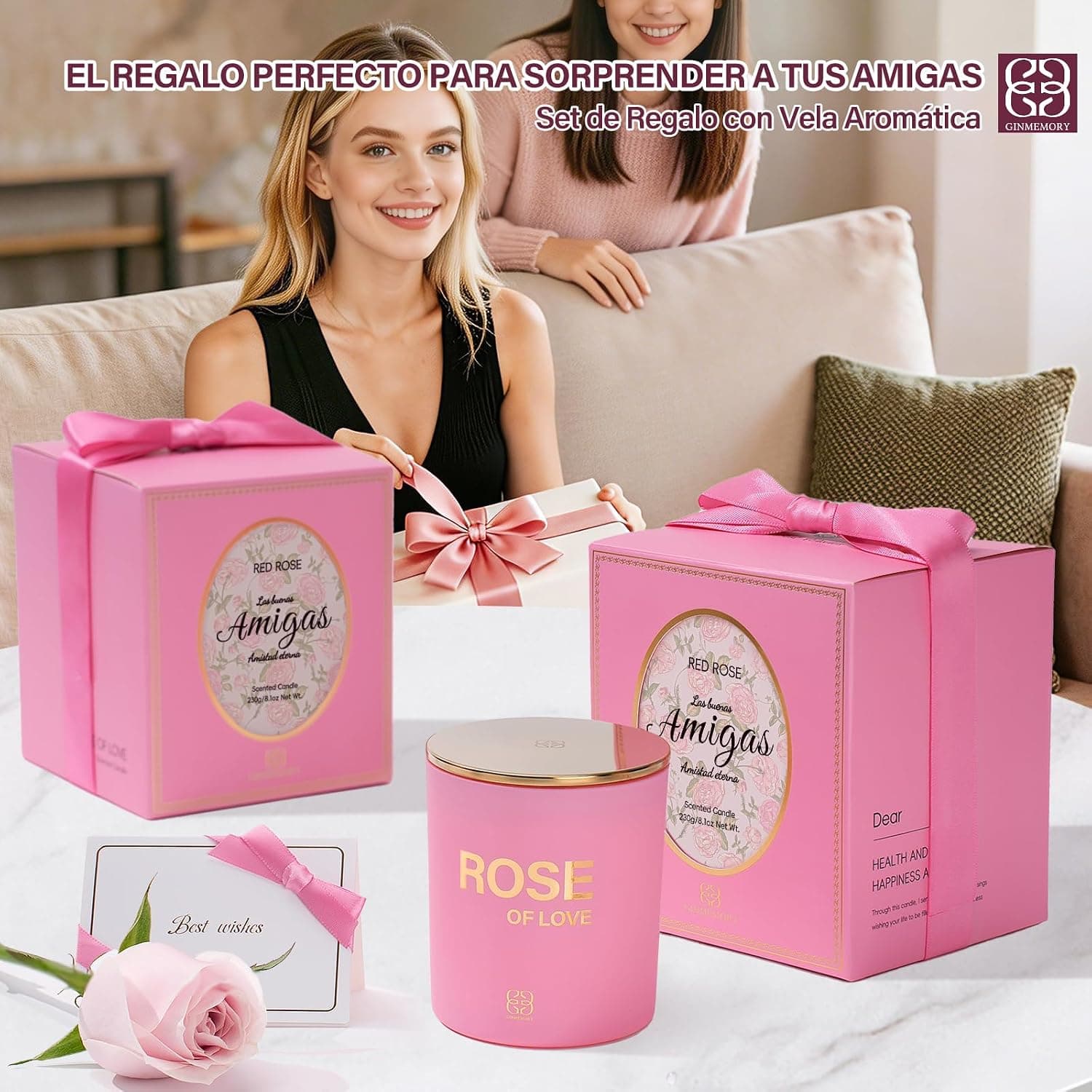 Vela aromática de rosas para amiga, de GINMEMORY, foto 2