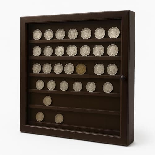 Vitrina de colecciones de monedas GRECA en barniz nogal