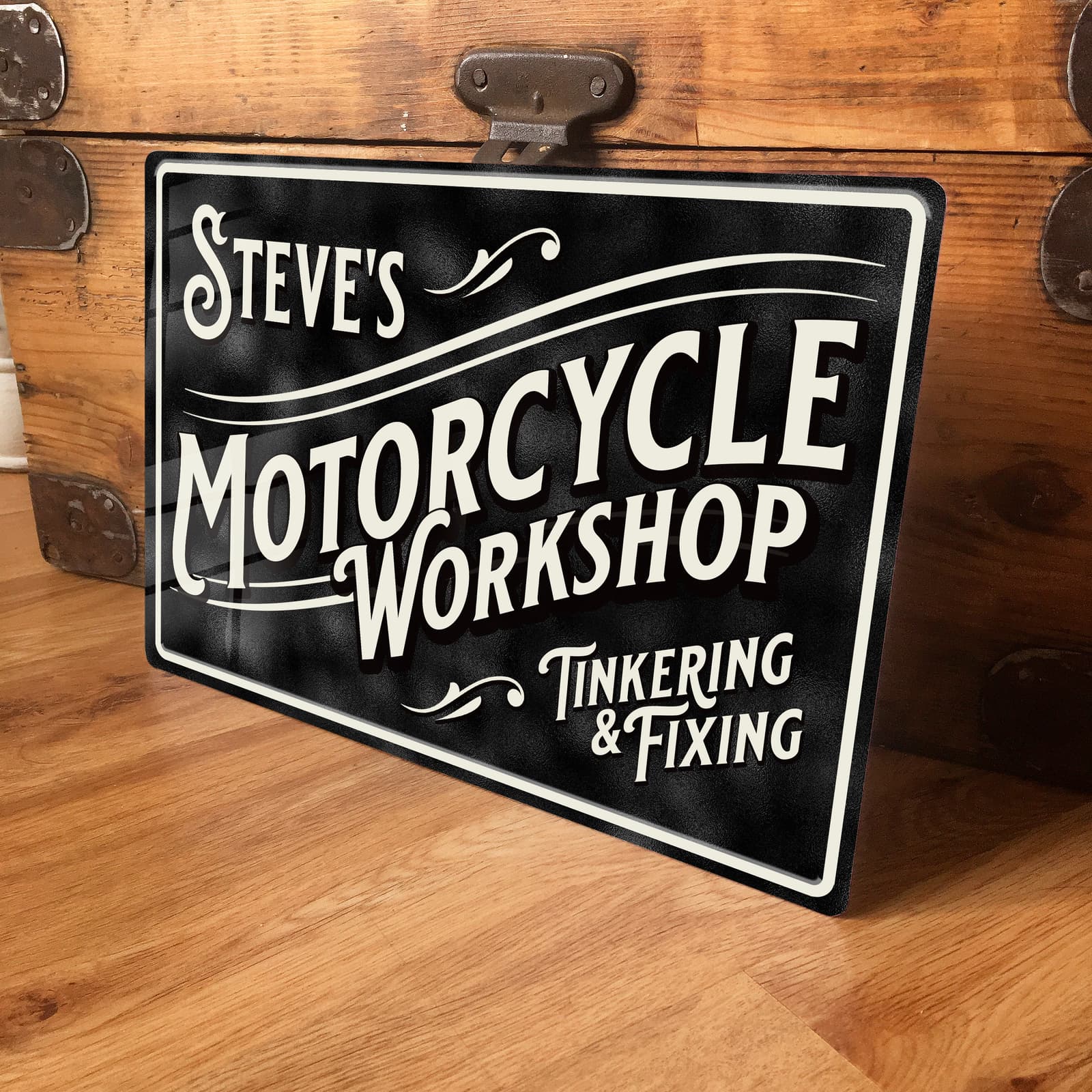 Cartel metálico personalizado de taller de moto