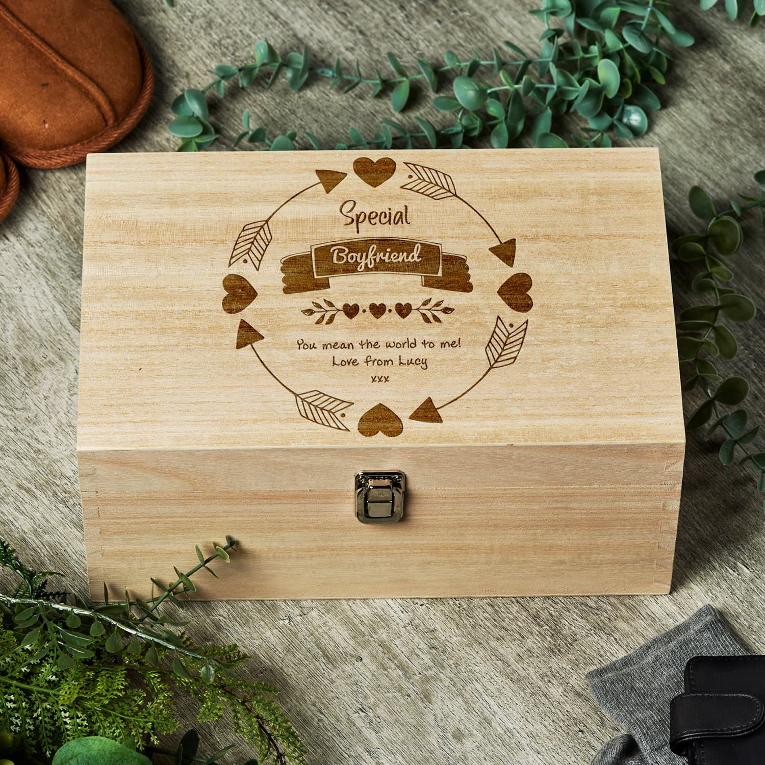 Caja de madera grande personalizada para novios