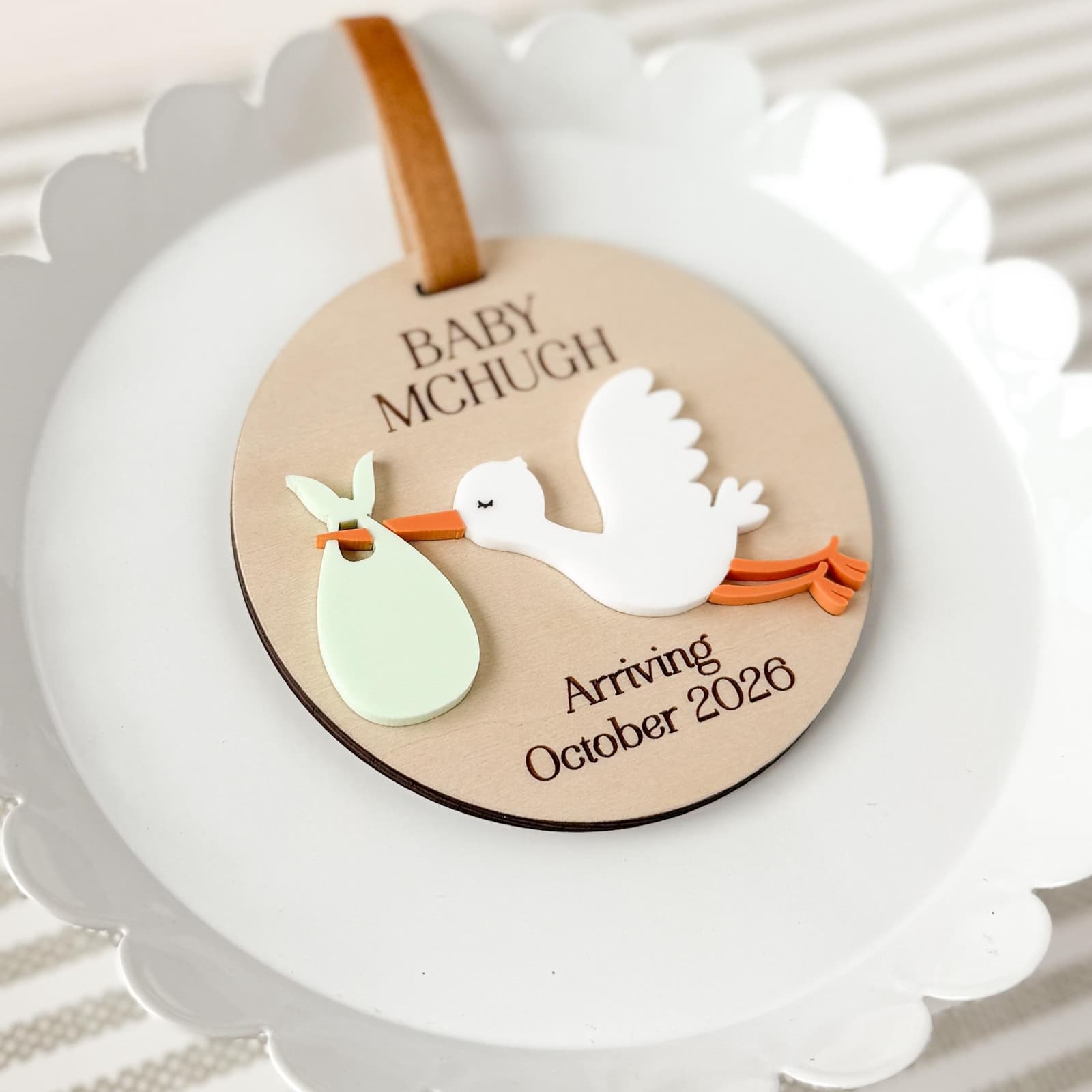 Adorno personalizado de cigüeña para abuelos primerizos, foto 17