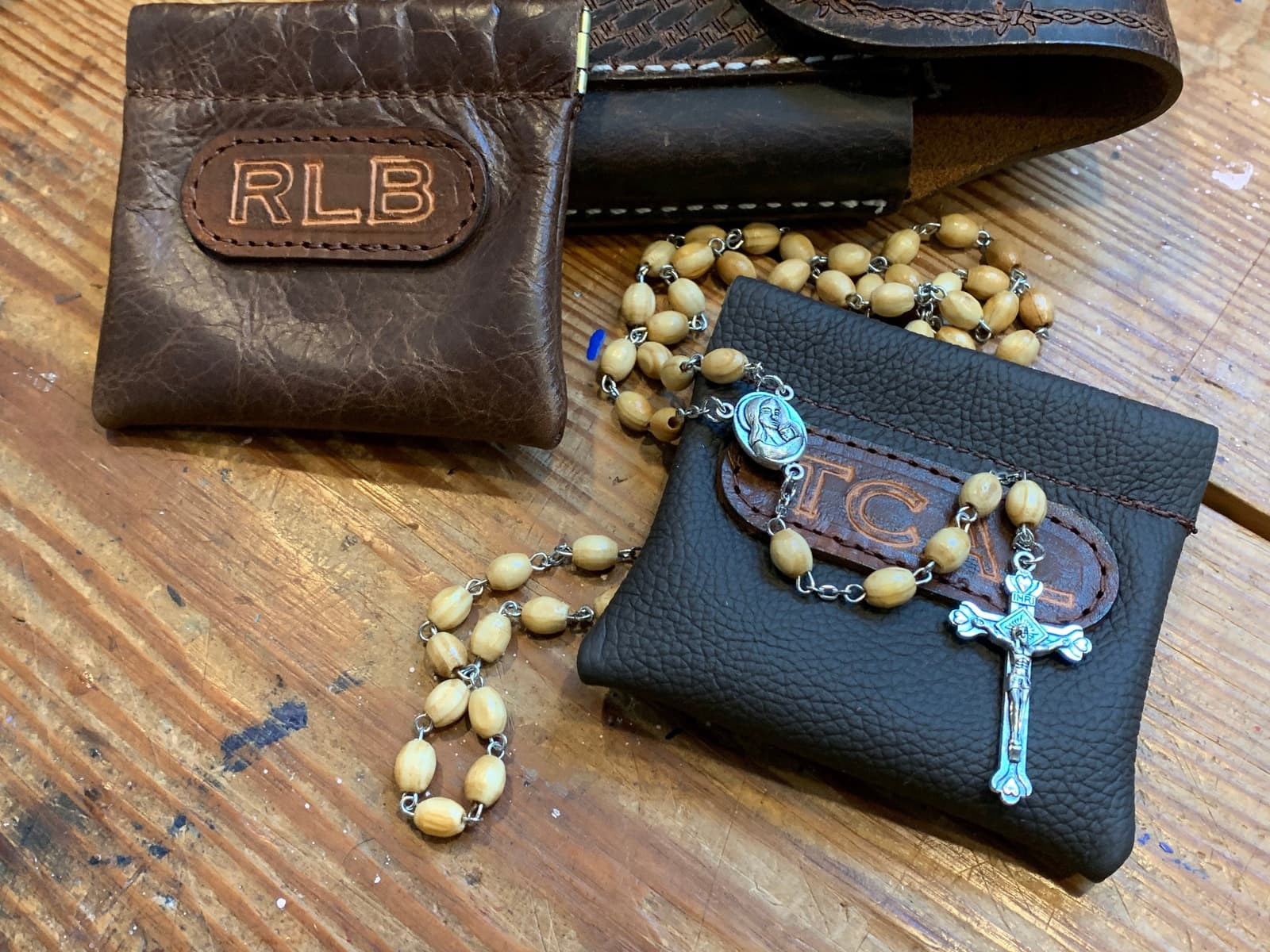 Leather Rosary Pouch, First Communion Gift. Confirmation Gift, Personalized Case for Prayer Beads, Amish Handmade, Made in USA