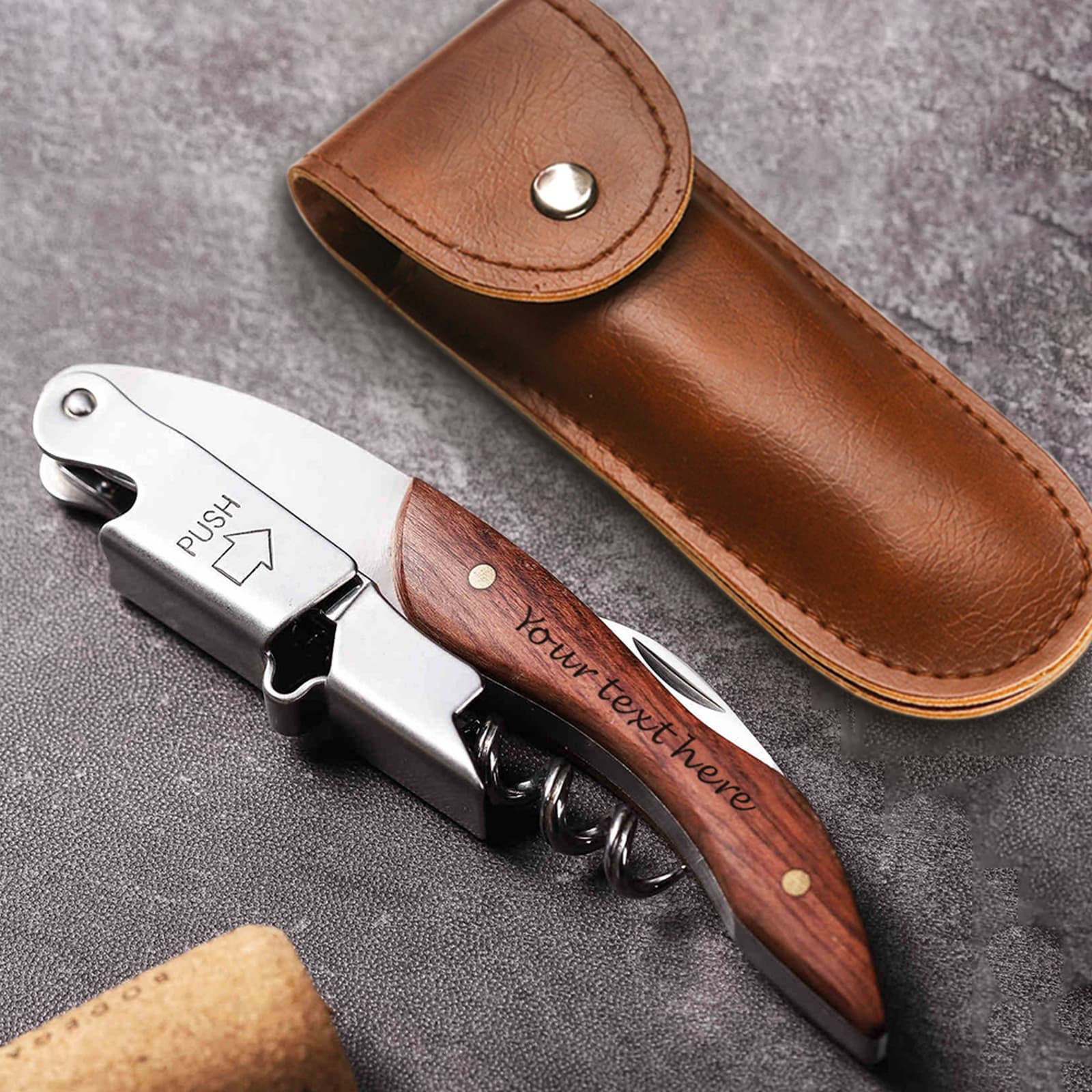 Sacacorchos de camarero personalizado con mango de madera