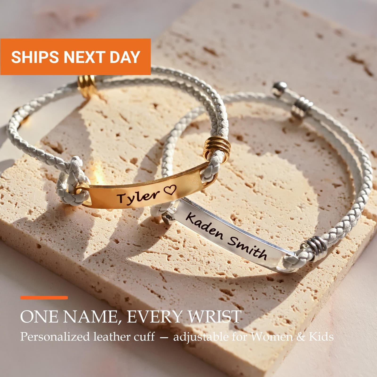 Pulsera trenzada con barra grabada para adolescente