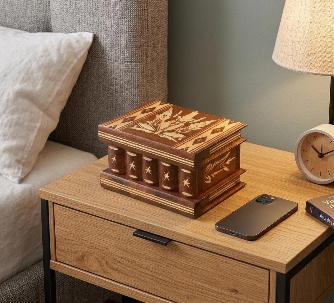 Caja puzzle de madera de Transilvania con compartimentos secretos