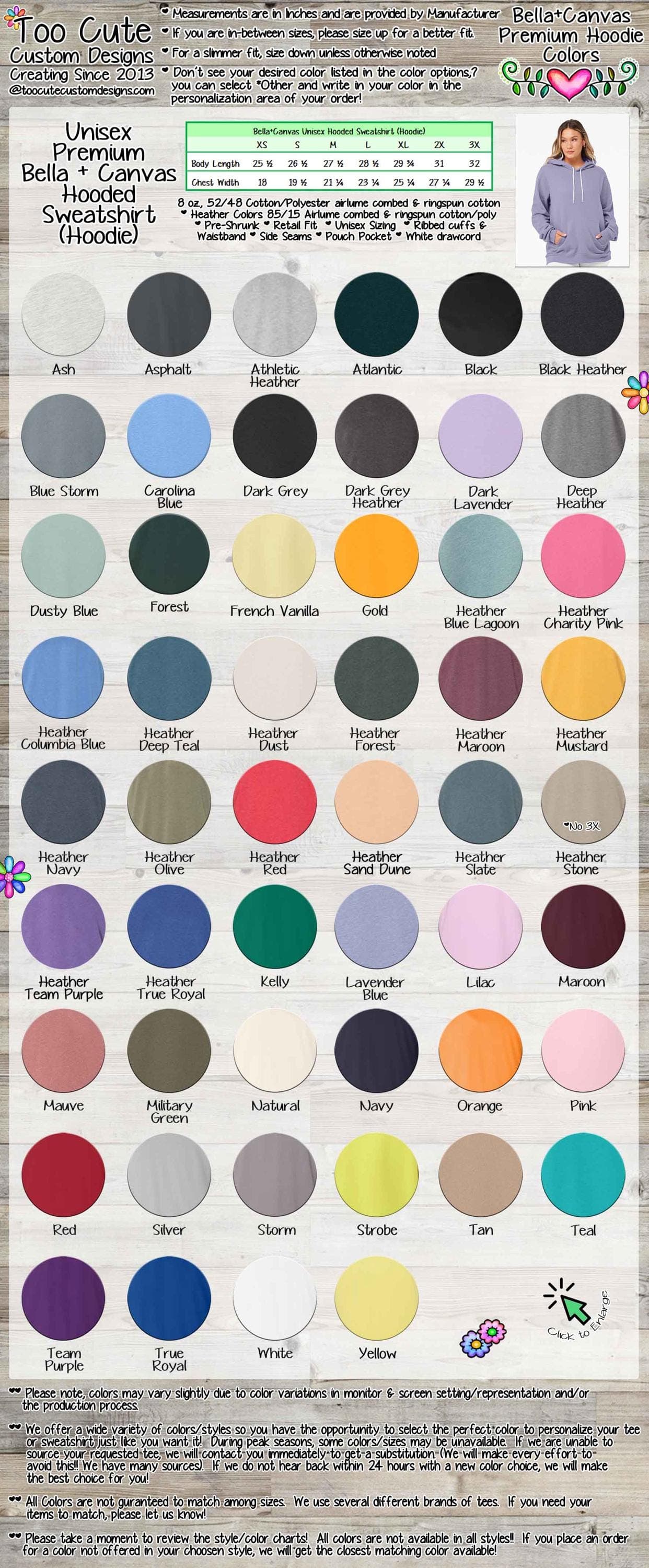 The image is a color swatch for a clothing brand, featuring a variety of different colored shirts or hoodies. The swatch includes a color chart with color names and corresponding color codes, as well as a list of color names and their corresponding color codes. The image is a collage of multiple images, and the text provides a detailed description of the color swatch, including the color names and codes.