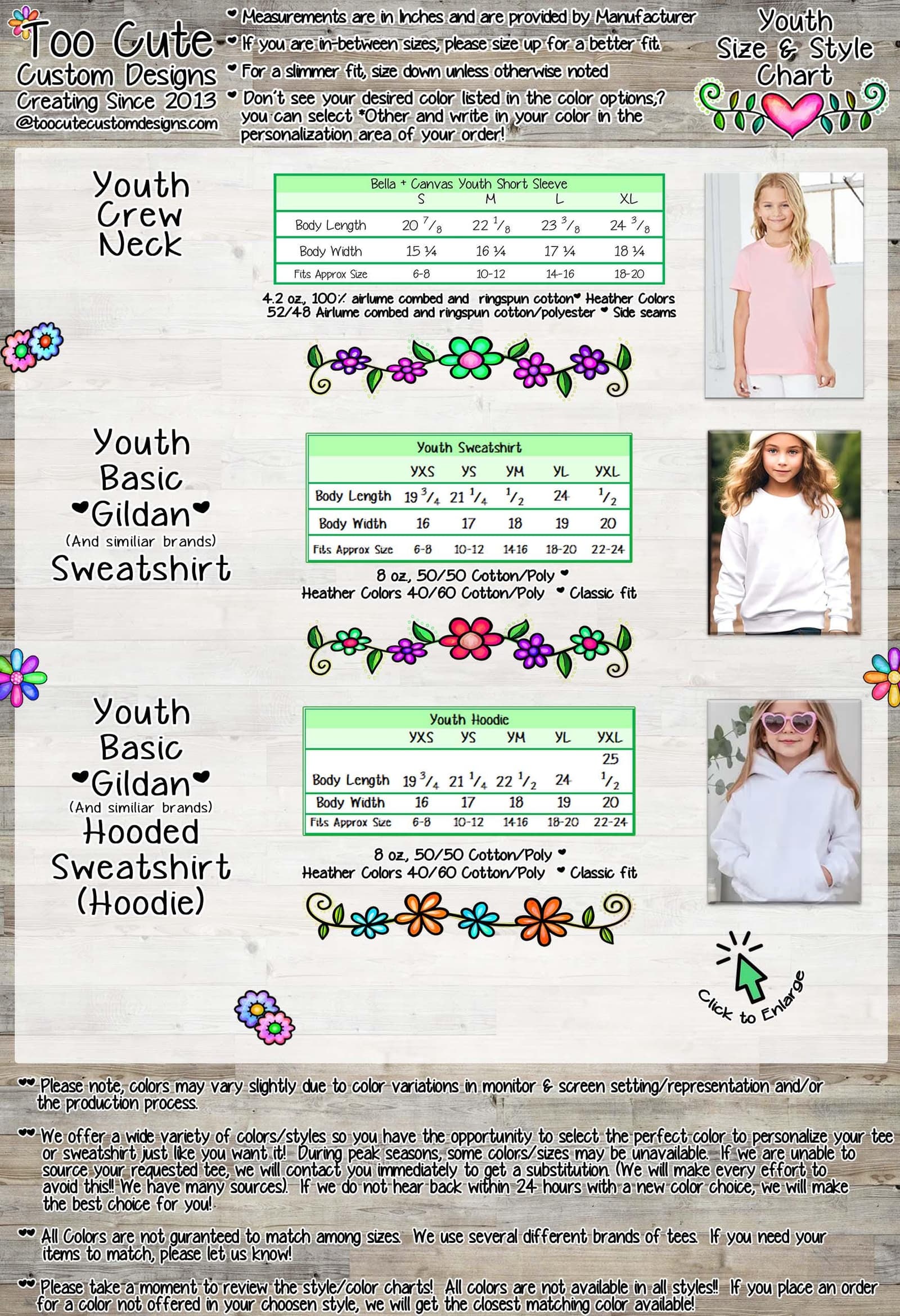 The image is a collage of four photos featuring young girls wearing different types of youth clothing, including hoodies and sweatshirts.