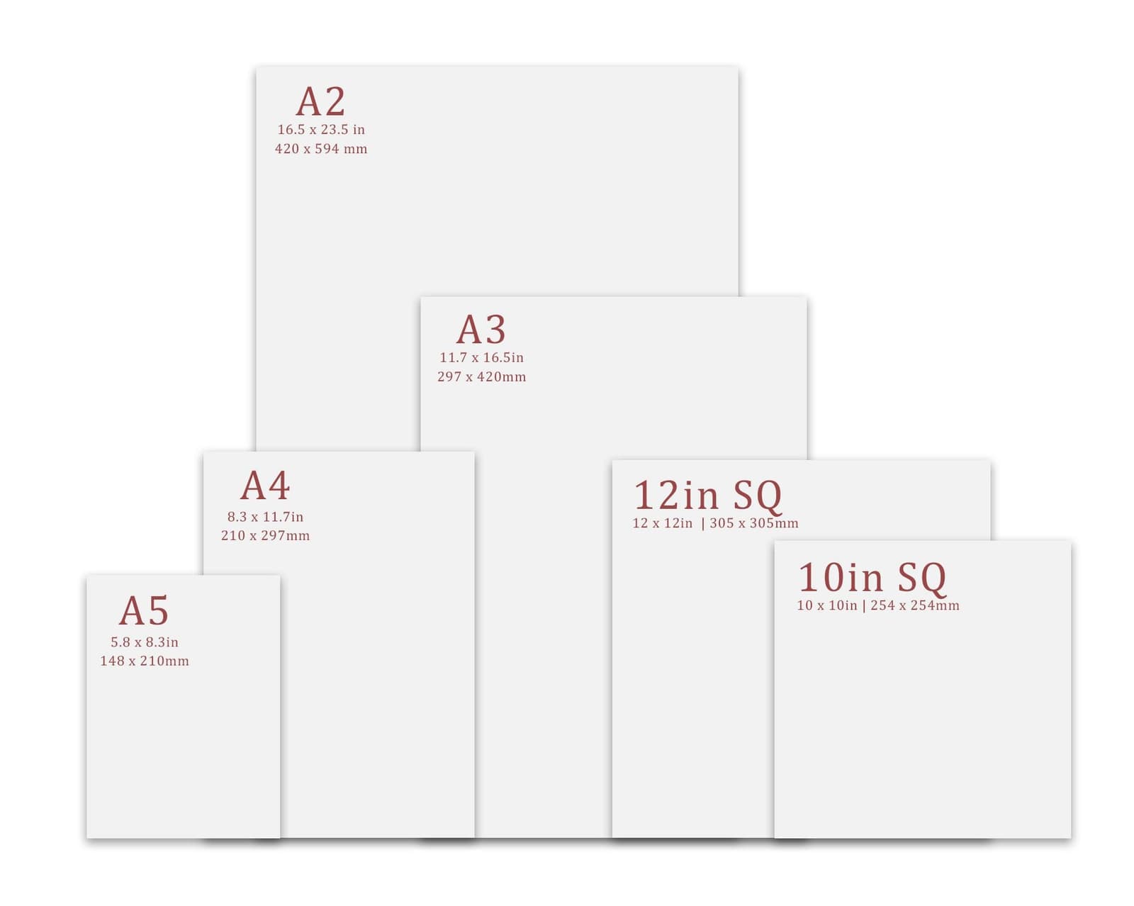 a set of five white cards with red numbers on them