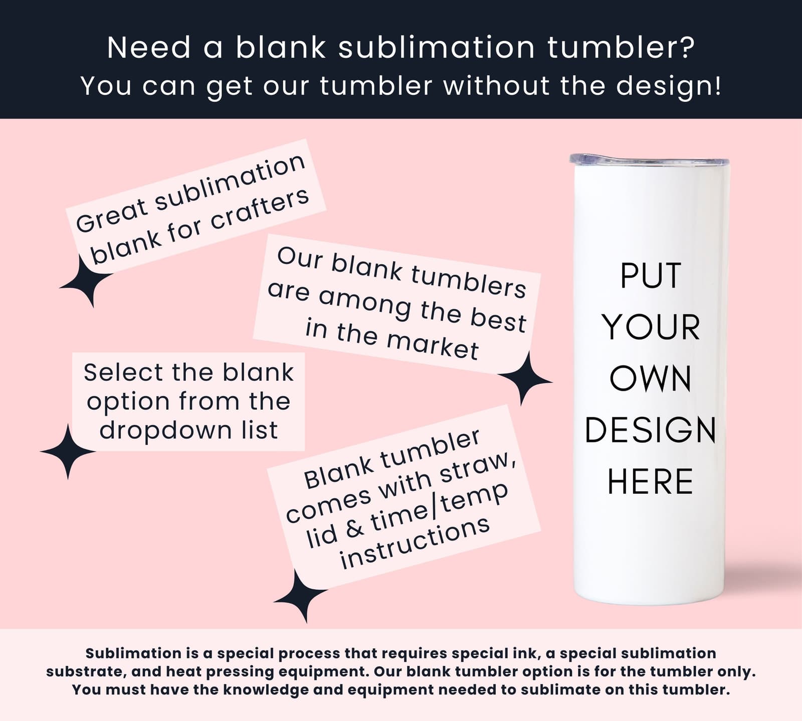 a white tumbler with the words put your own design here on it