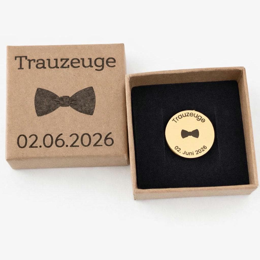 Pin personalizado para testigo con caja de regalo, grabado con nombre y fecha