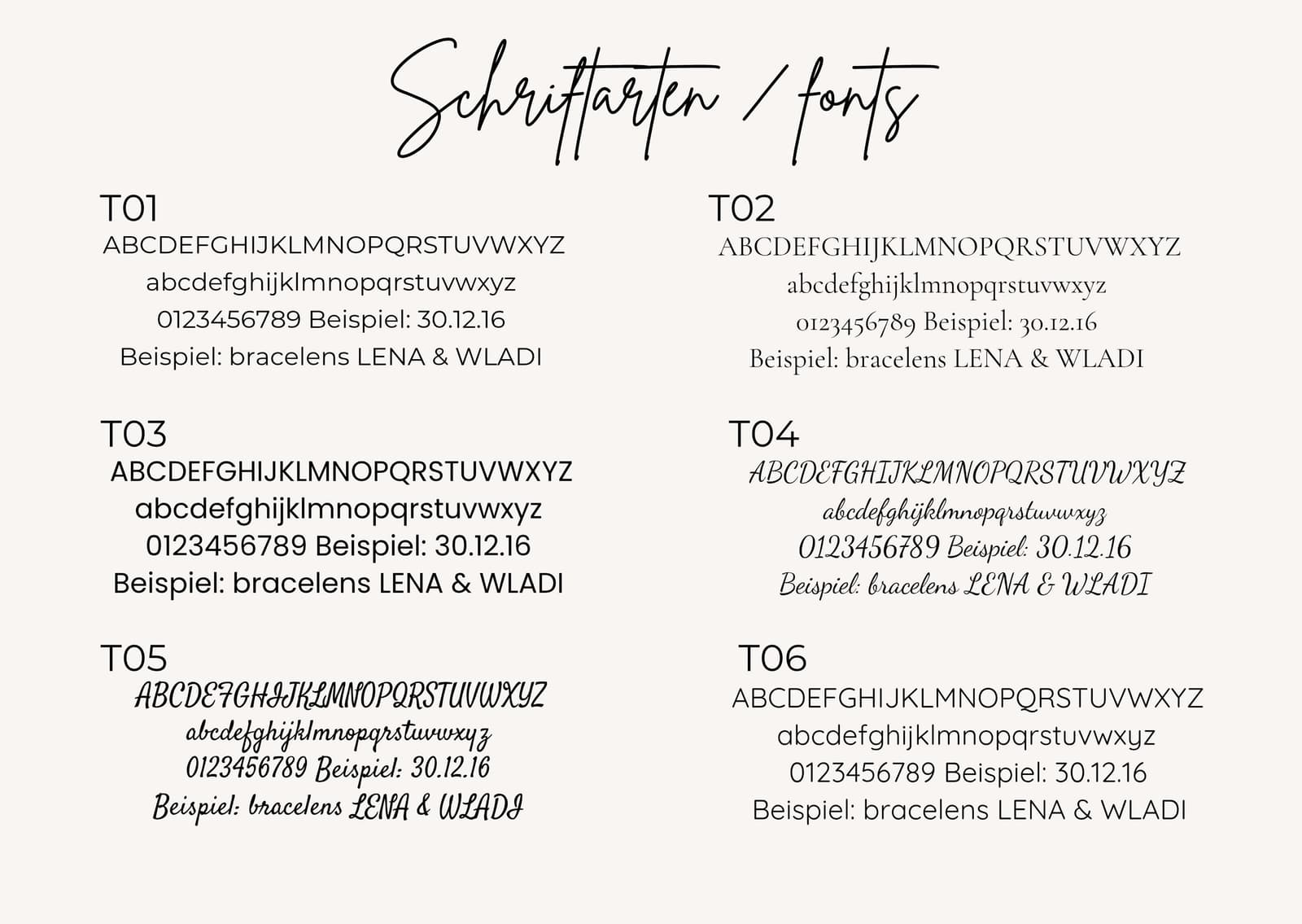 Seis tipografías disponibles para el grabado del pin