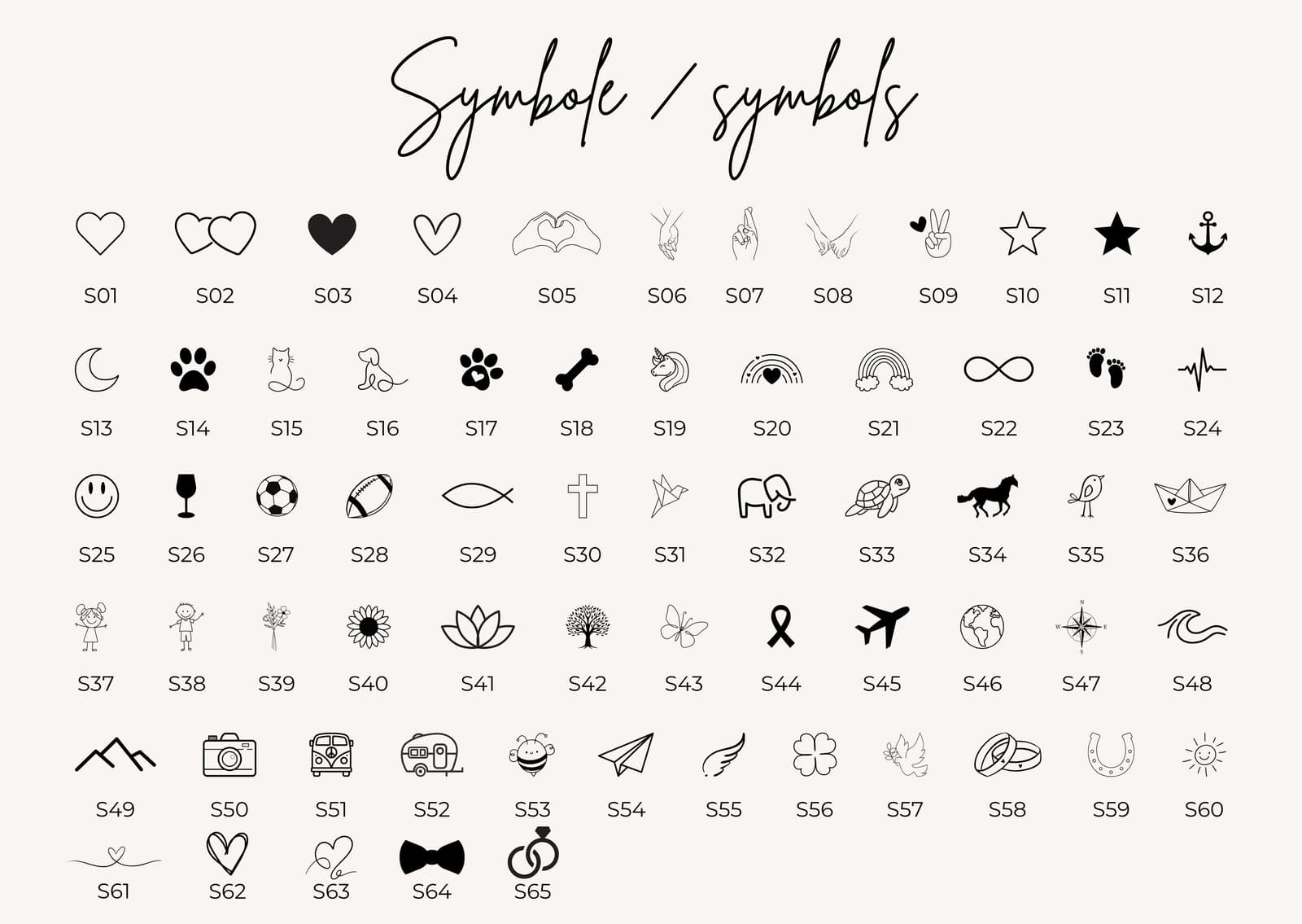 Símbolos disponibles para grabar en el pin de testigo