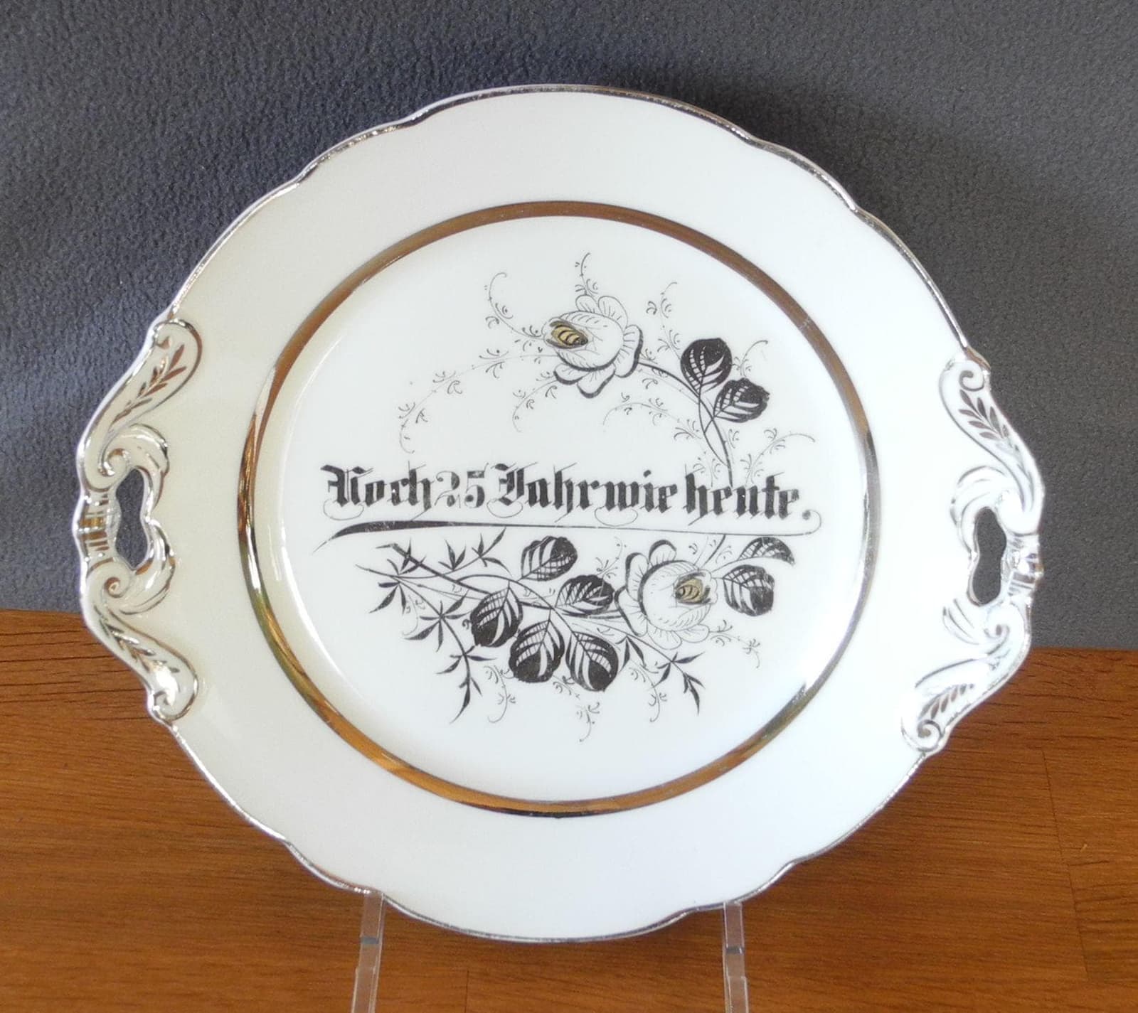 Plato de porcelana vintage para bodas de plata, foto 2