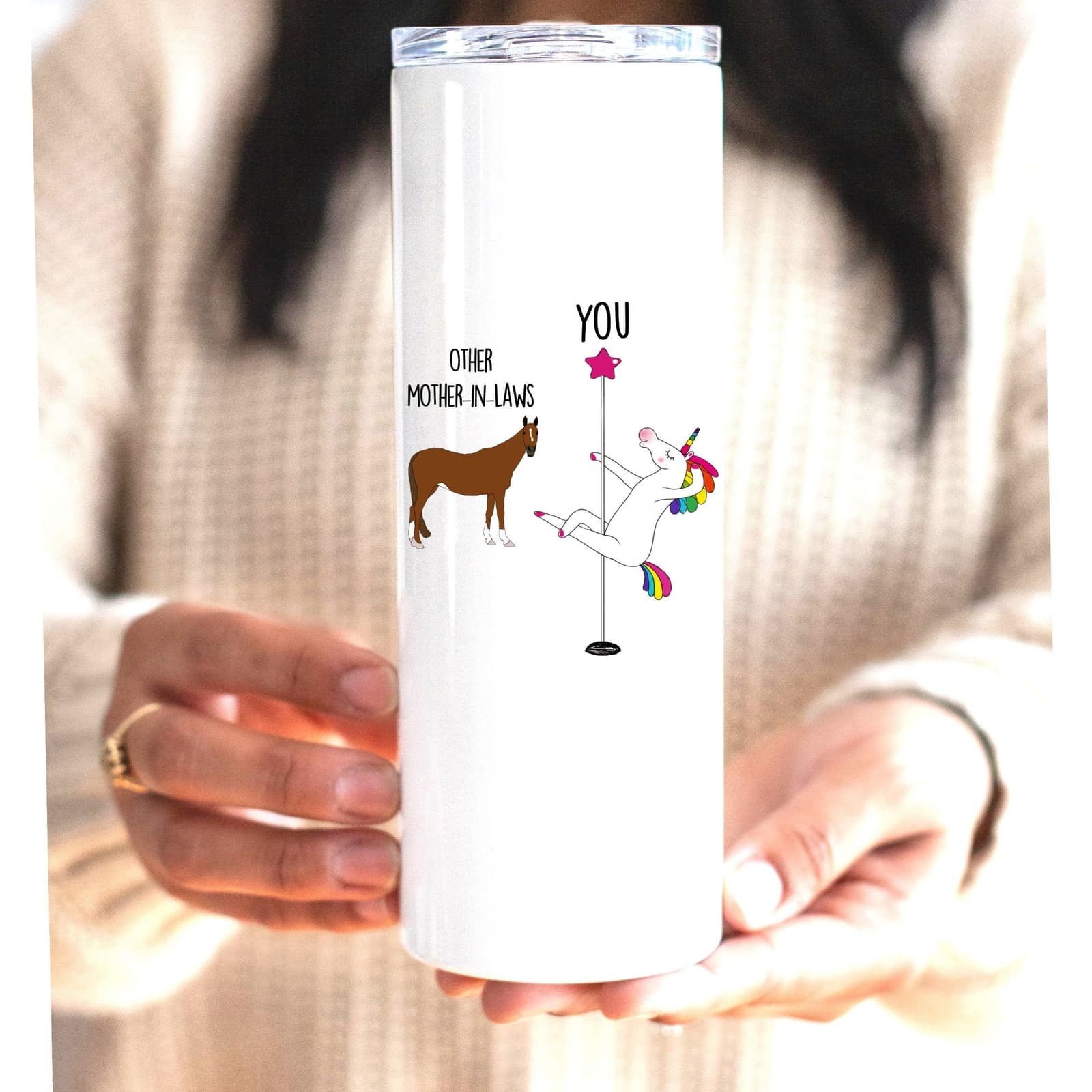Vaso térmico divertido para suegra con diseño de unicornio,