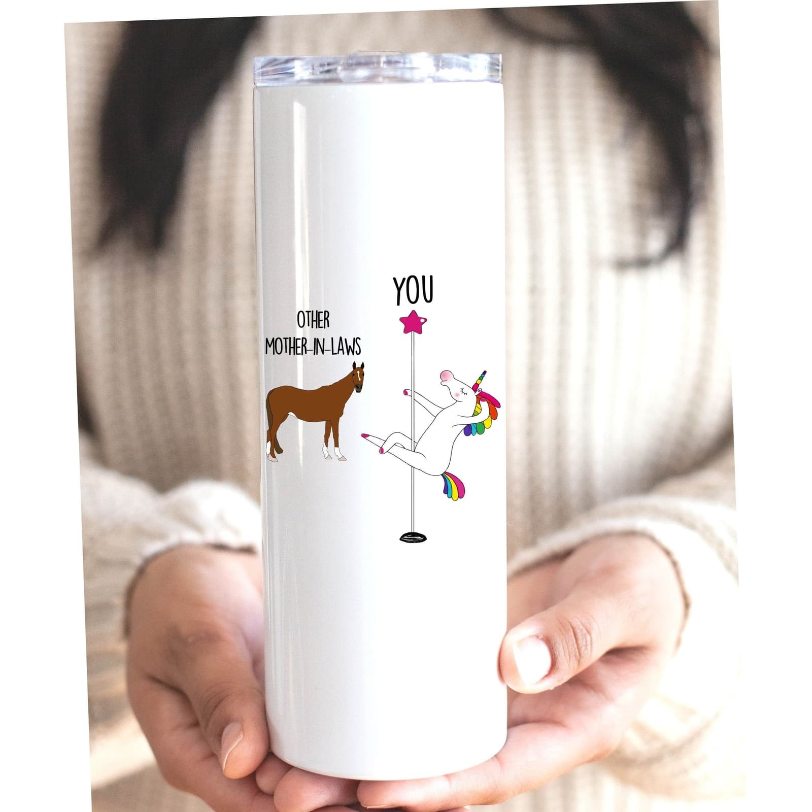 Vaso térmico divertido para suegra con diseño de unicornio, foto 8,
