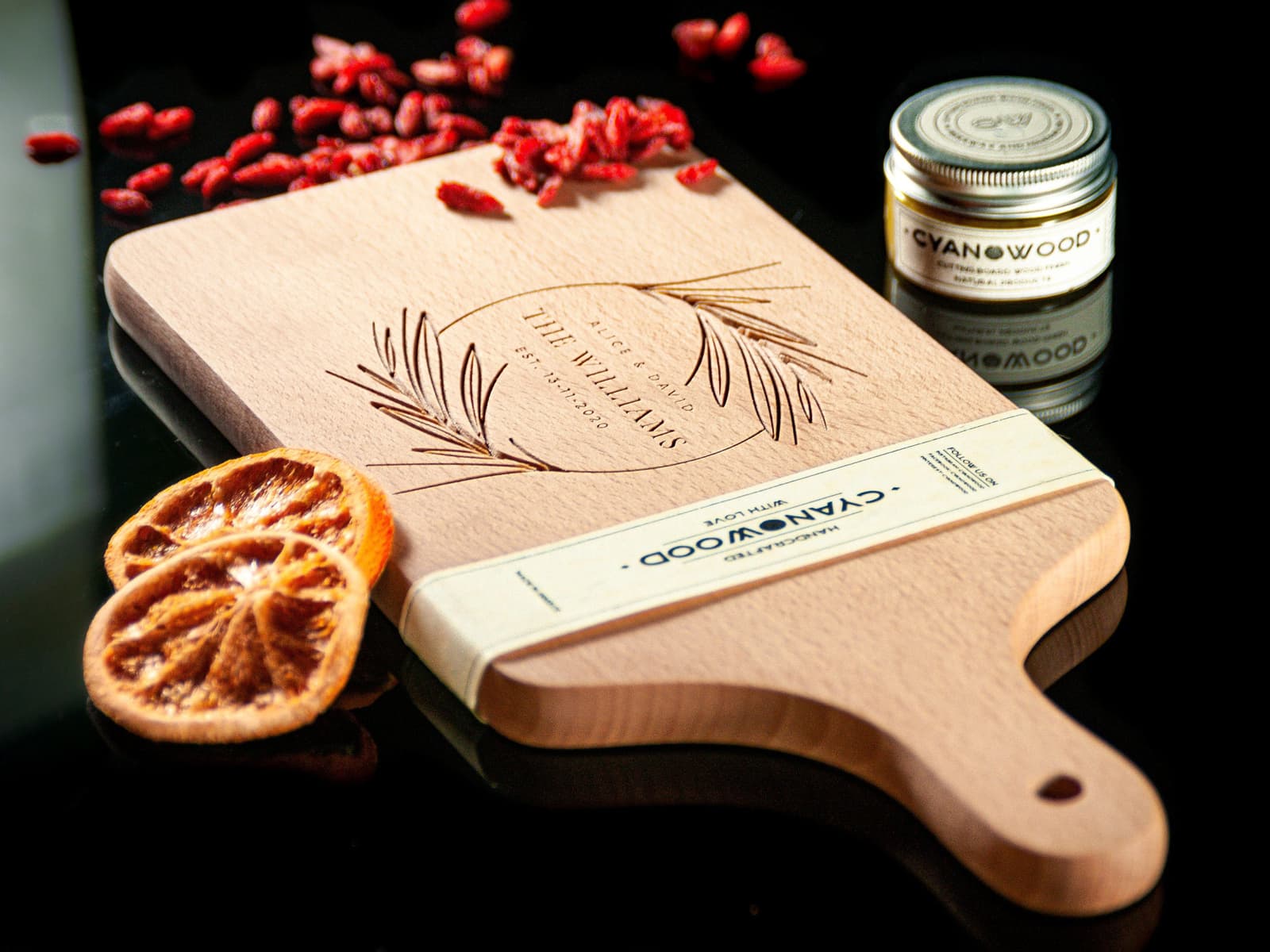 This wood cutting & cheese board makes the perfect personalized anniversary gift! It is made of beech wood,a good choice for kitchenware. The color of the board varies from beige to light brown and you can choose from three different sizes.,