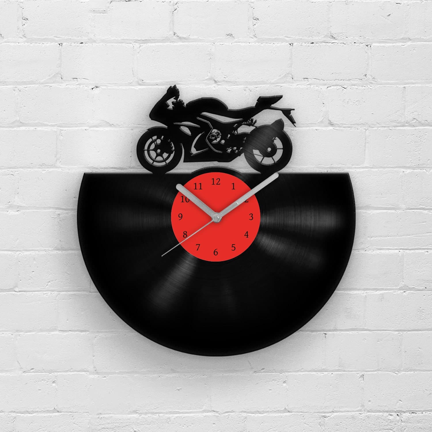 Reloj de pared de vinilo con moto