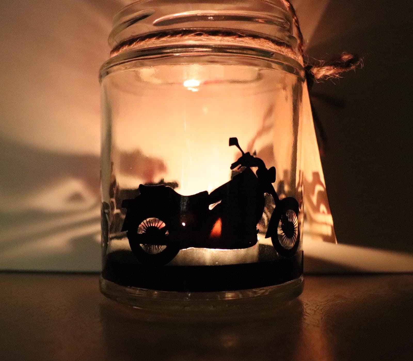 Tarro portavelas con silueta de moto, foto 4