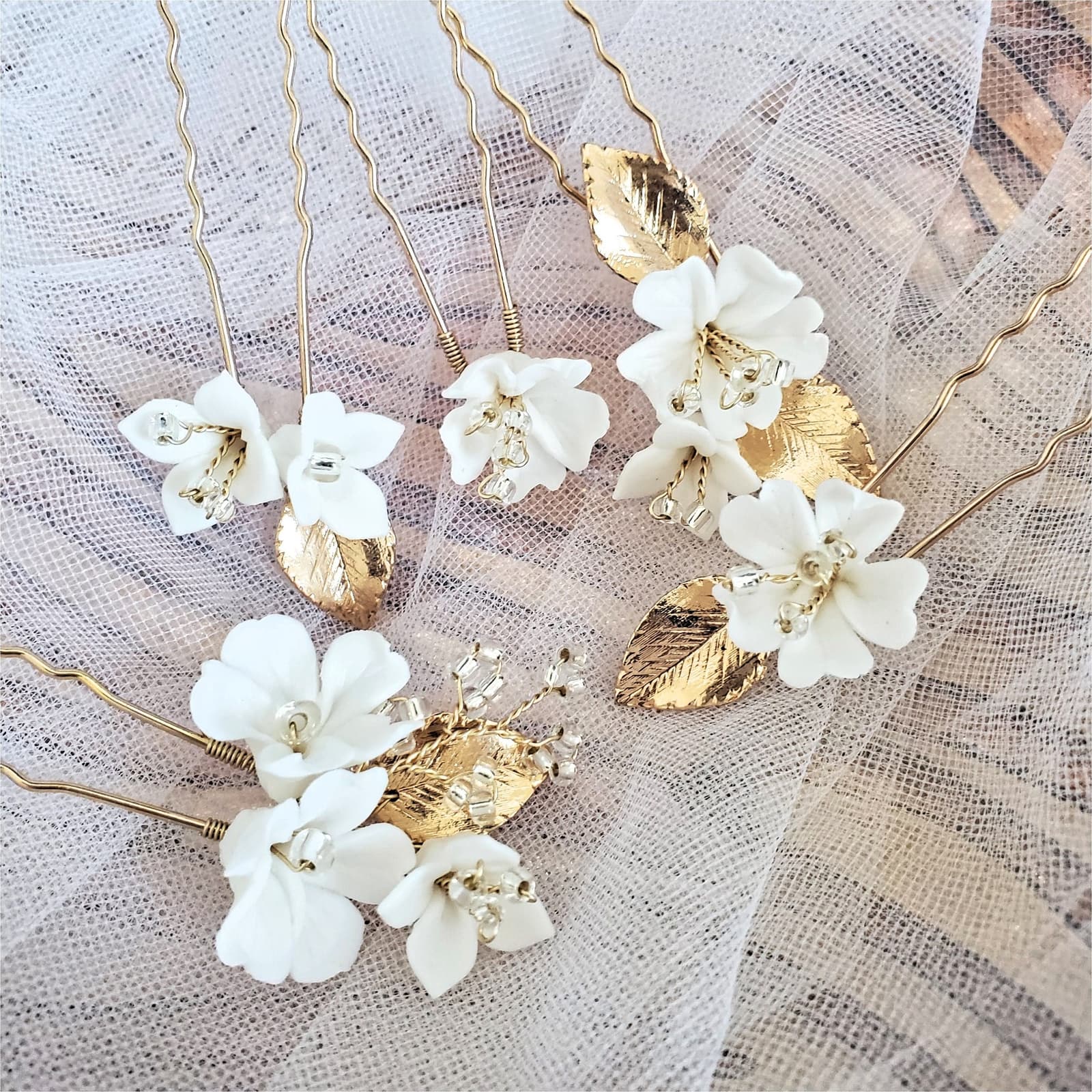 Set de horquillas de cerámica floral para bodas