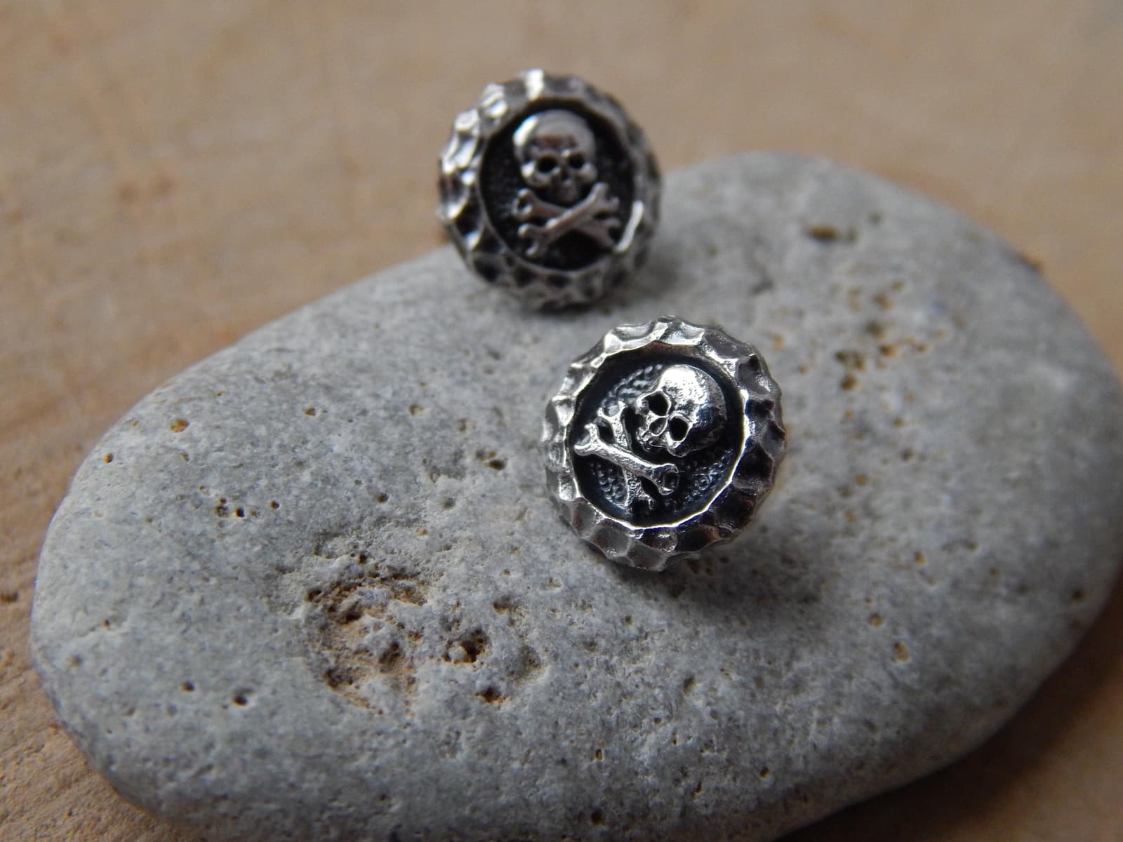 Sterling Silver Skull with Wrenches Stud Earrings – Biker Mechanic Earrings Pair