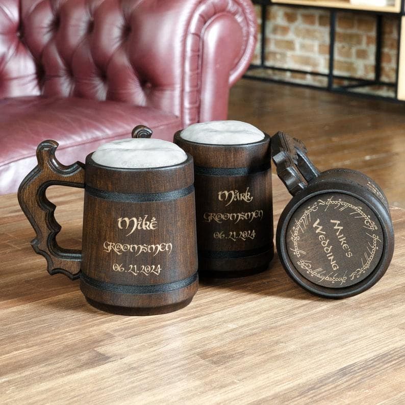 Jarra de cerveza de madera vikinga personalizada, foto 9