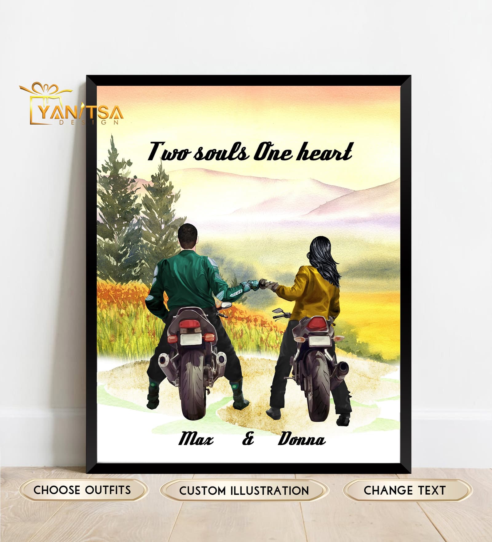 Ilustración personalizada de pareja motera, foto 10