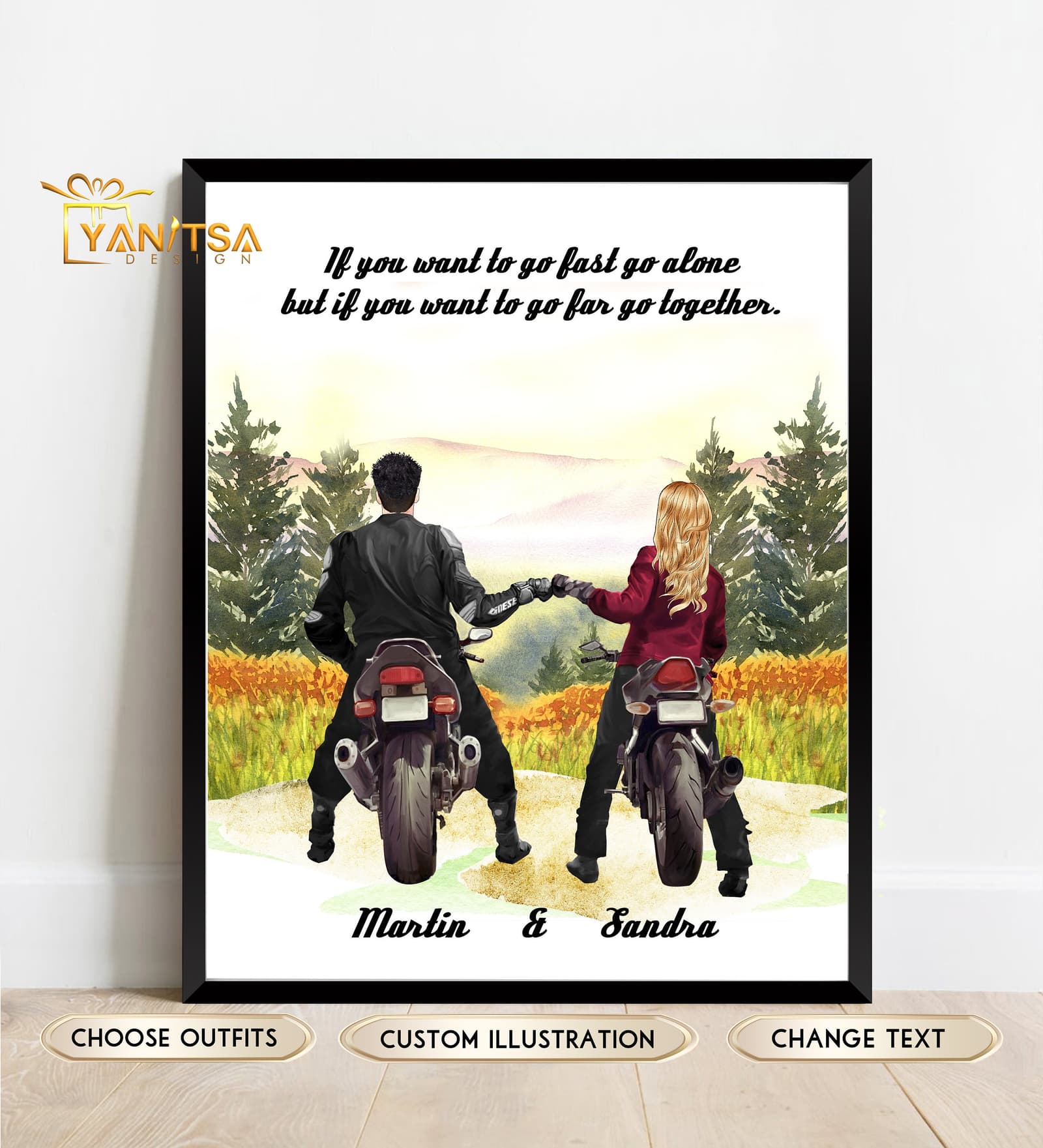Ilustración personalizada de pareja motera
