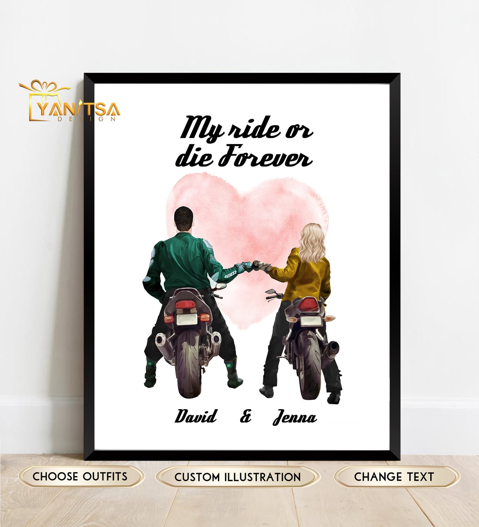 Ilustración personalizada de pareja motera, foto 9