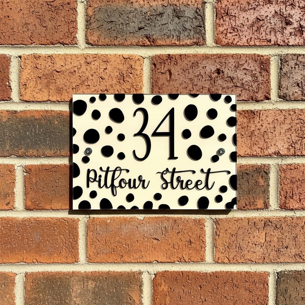Personalised house number sign with bold pattern design