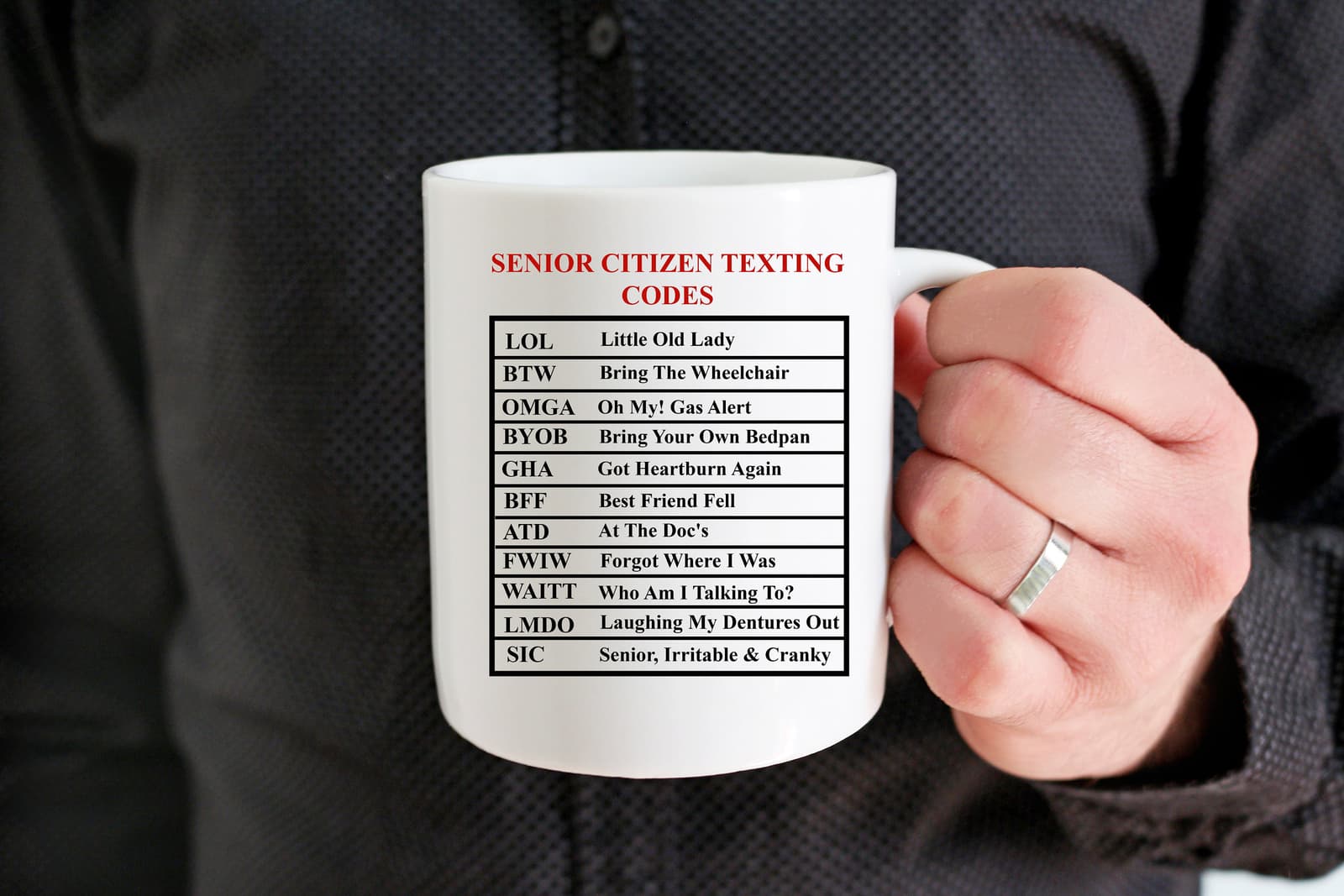 taza con códigos de mensajería para personas mayores, foto 2