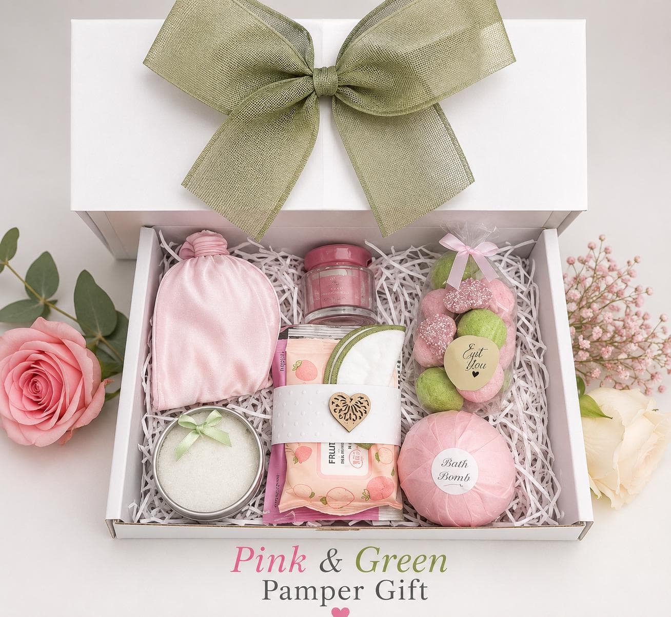 Caja de mimos de BoxRose con bomba de baño, vela y dulces