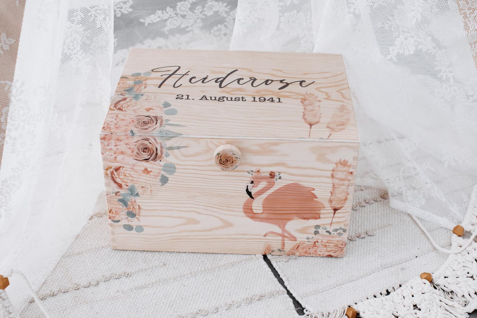 Personalisierte Erinnerungskiste Flamingo